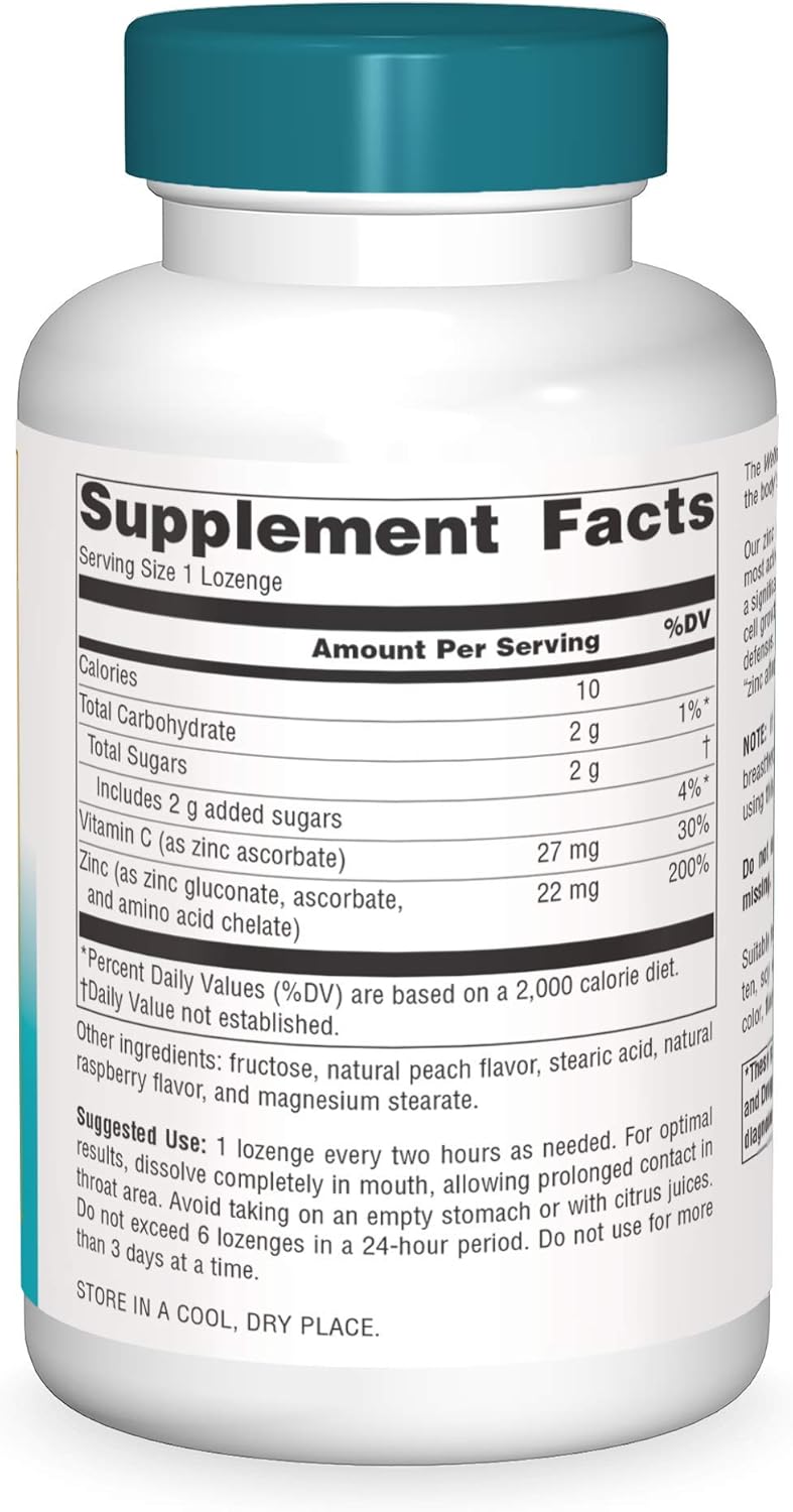 Source Naturals Wellness Zinc Lozenges, Peach-Raspberry Flavored Immune Support, 23mg - 120 Count