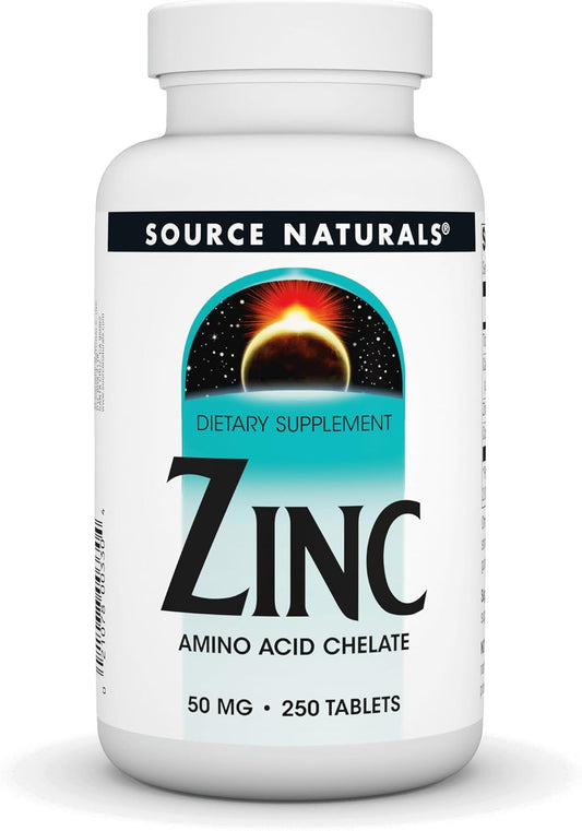 Source Naturals Zinc Amino Acid Chelate Supplement - 250 Tablets for Immune Support & Overall Health