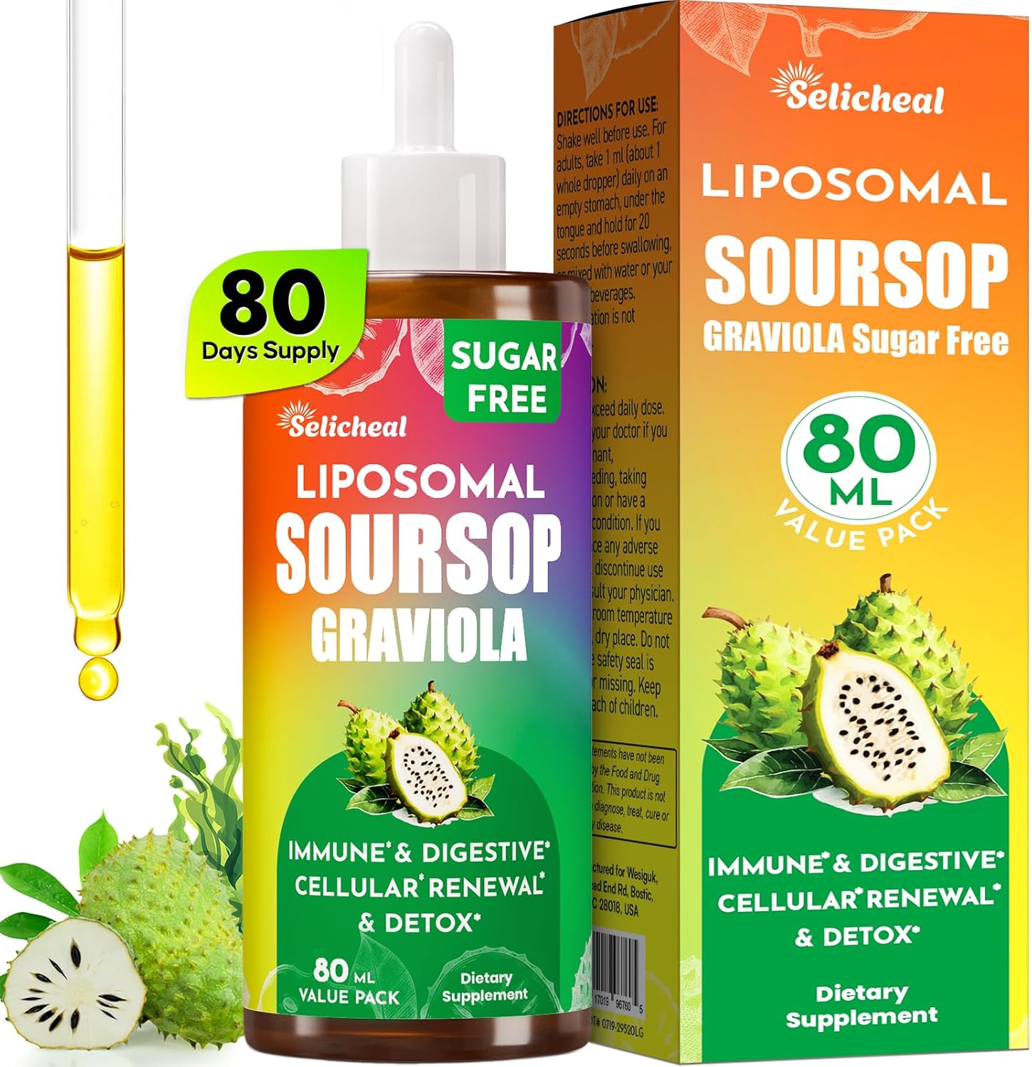 Soursop Bitters Liquid with Sea Moss & Leaf Extract for Immunity & Cell Support - 2.8 Fl Oz - 80 Days Supply