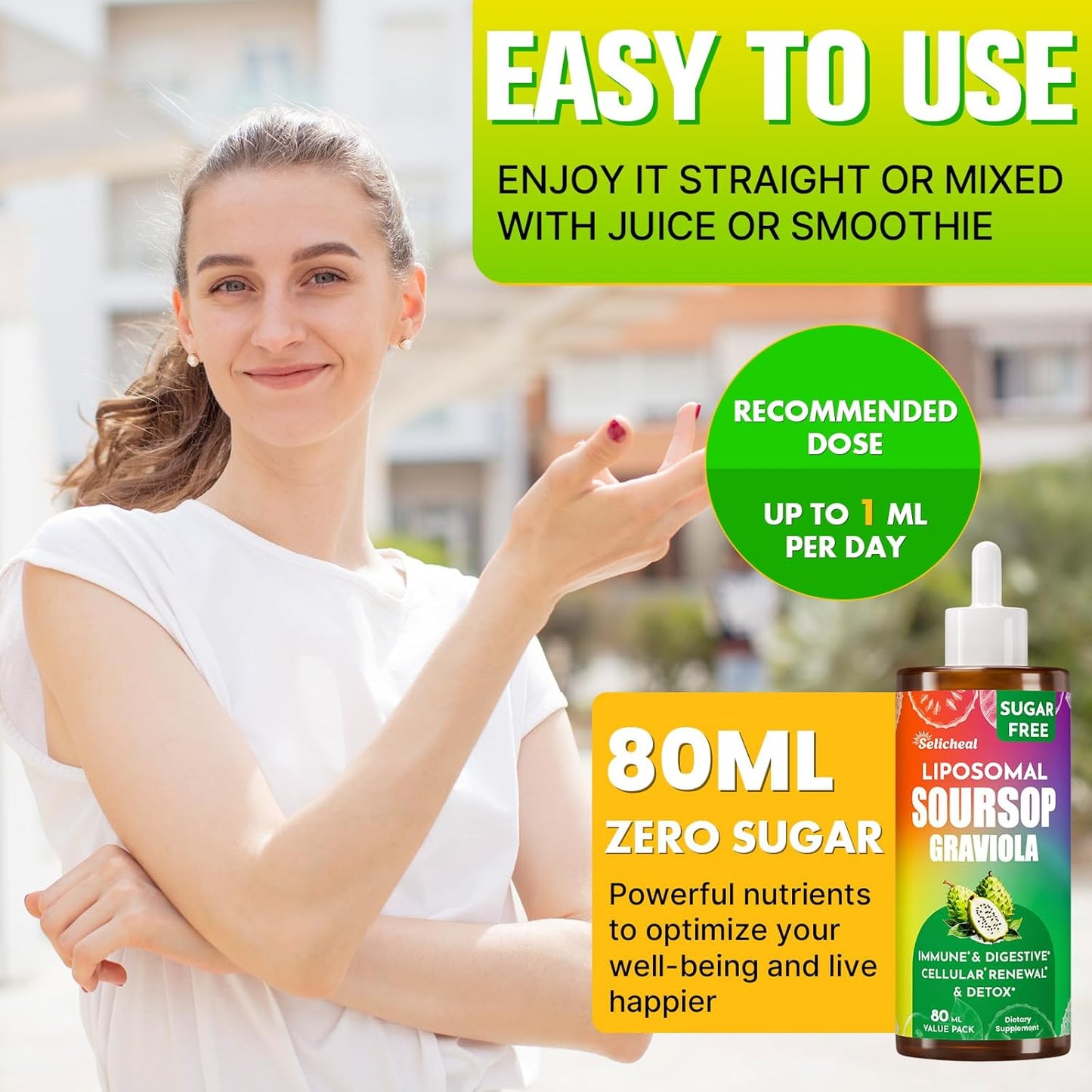 Soursop Bitters Liquid with Sea Moss & Leaf Extract for Immunity & Cell Support - 2.8 Fl Oz - 80 Days Supply