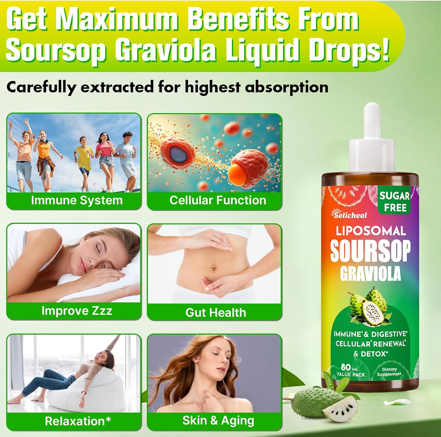 Soursop Bitters Liquid with Sea Moss & Leaf Extract for Immunity & Cell Support - 2.8 Fl Oz - 80 Days Supply