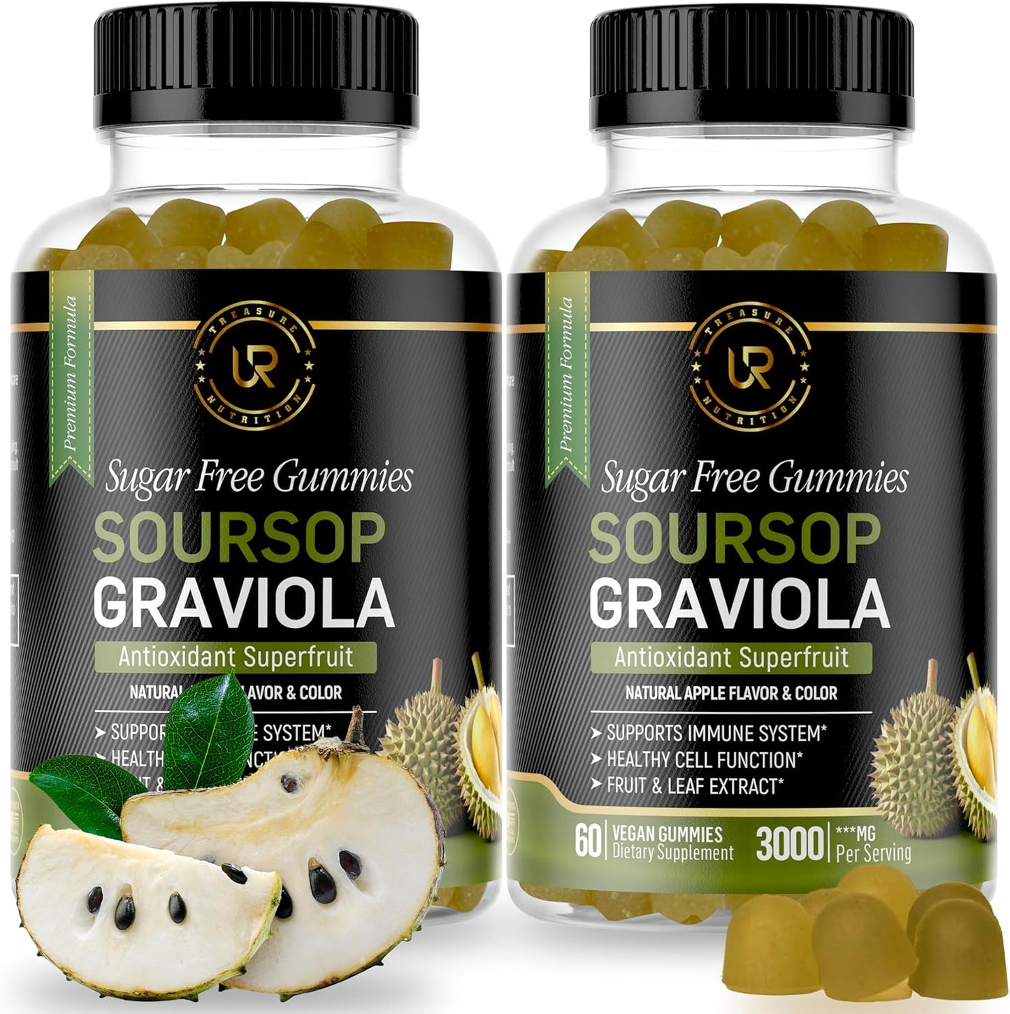 Soursop Extract Gummies - 3000mg - 2 Pack Graviola Supplement - 120ct Sugar-Free - Gluten Free - Non-GMO - Vegan Friendly
