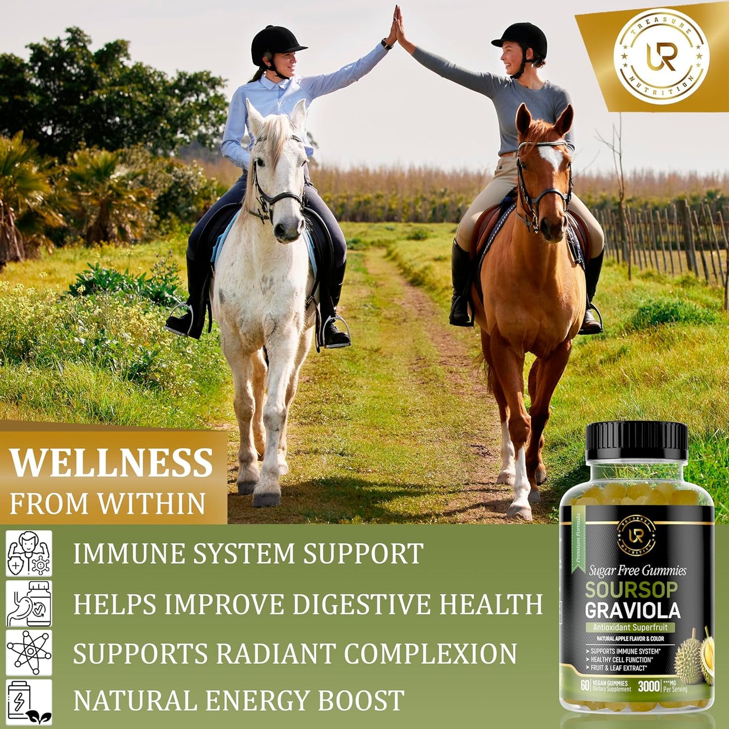 Soursop Extract Gummies - 3000mg - 2 Pack Graviola Supplement - 120ct Sugar-Free - Gluten Free - Non-GMO - Vegan Friendly