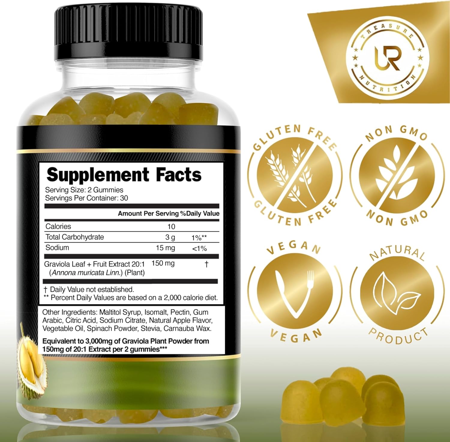 Soursop Extract Gummies - 3000mg - 2 Pack Graviola Supplement - 120ct Sugar-Free - Gluten Free - Non-GMO - Vegan Friendly