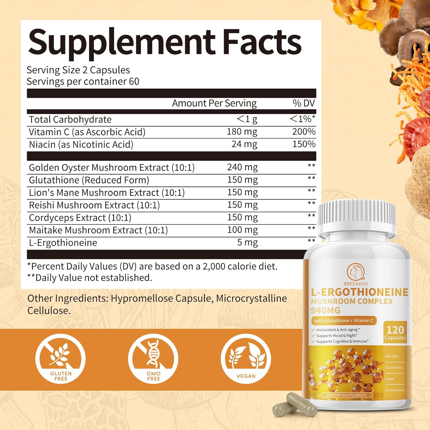 Soursop Graviola and L-Ergothioneine Mushroom Complex Capsules - Boost Immunity and Overall Health