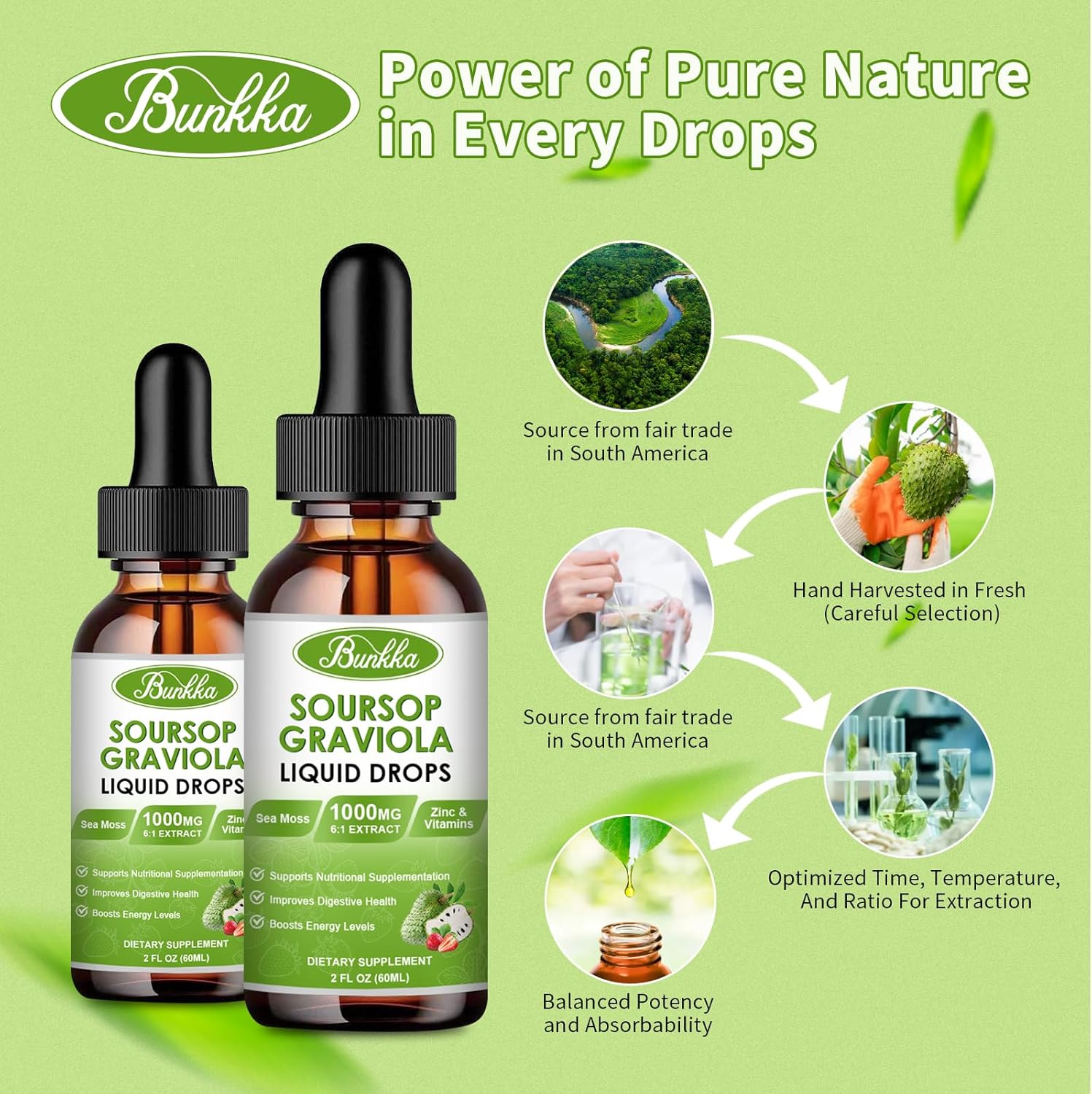 Soursop Graviola Bitters Liquid Drops (4 fl oz) with Sea Moss for Cell Support, Immunity Boost, Liver Health, Sleep Aid - Strawberry Flavor, Sugar/Gluten Free