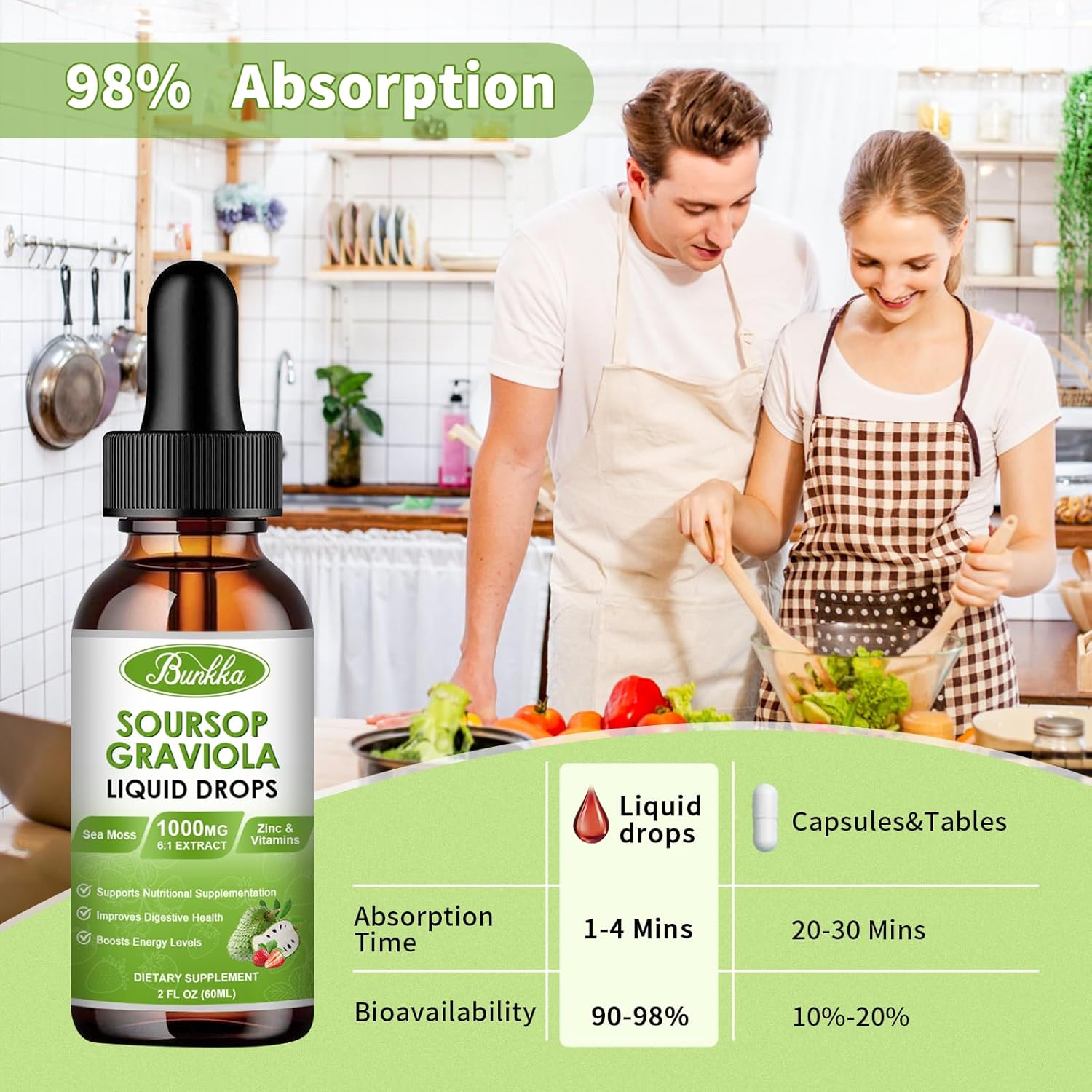 Soursop Graviola Bitters Liquid Drops (4 fl oz) with Sea Moss for Cell Support, Immunity Boost, Liver Health, Sleep Aid - Strawberry Flavor, Sugar/Gluten Free