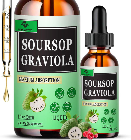 Soursop Graviola Complex Liquid Drops - Immune & Digestive Support for Men & Women - 1500mg Soursop Leaves, 500mg Fruit - Vita Letuo Formula