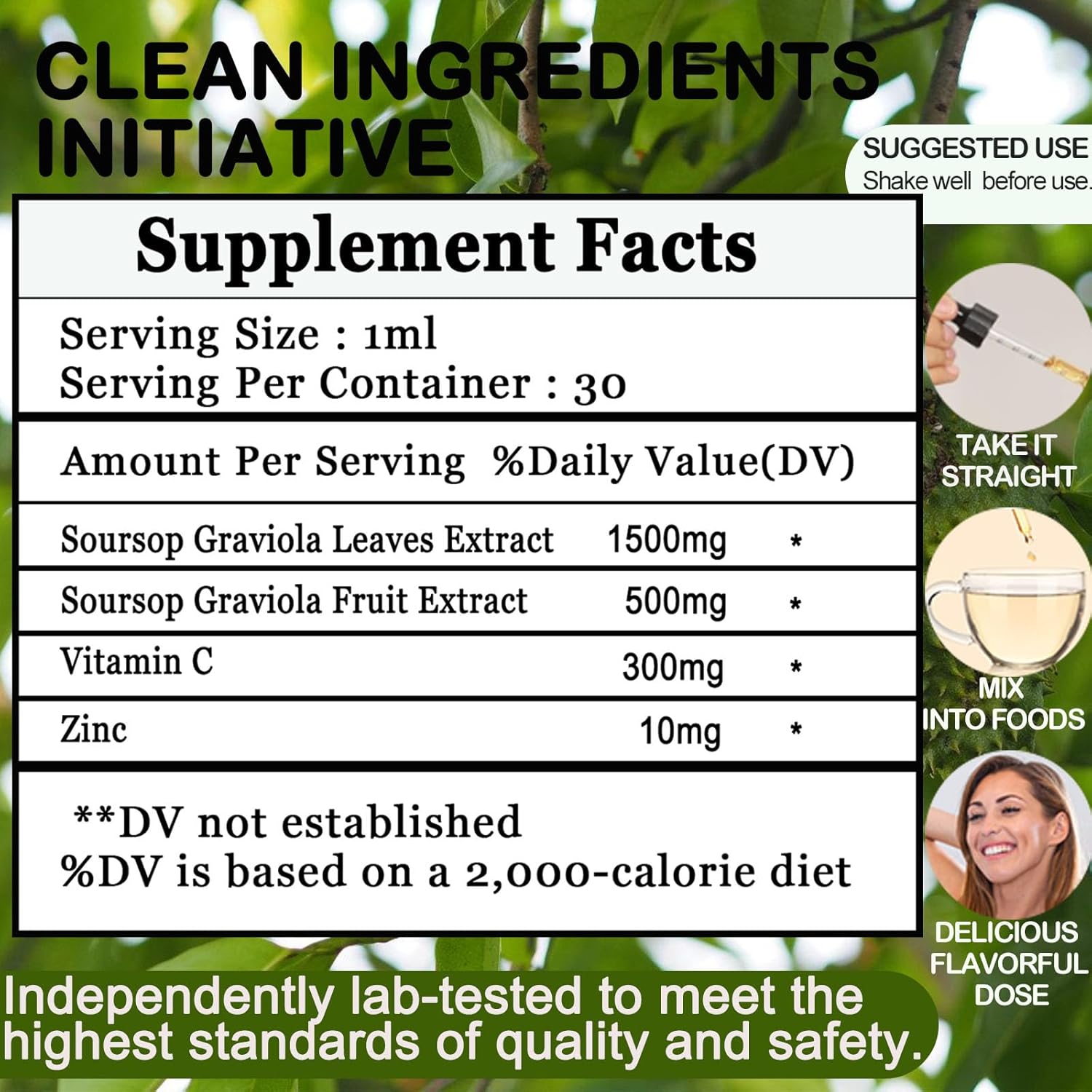 Soursop Graviola Complex Liquid Drops - Immune & Digestive Support for Men & Women - 1500mg Soursop Leaves, 500mg Fruit - Vita Letuo Formula