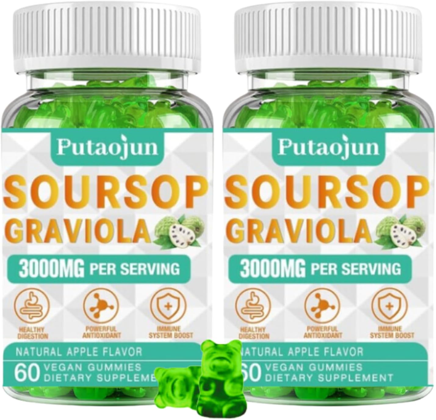 Soursop Graviola Extract 2000 MG | Soursop Leaves & Fruit Gummies for Adults | Non-GMO Vegan Supplement Pack of 2