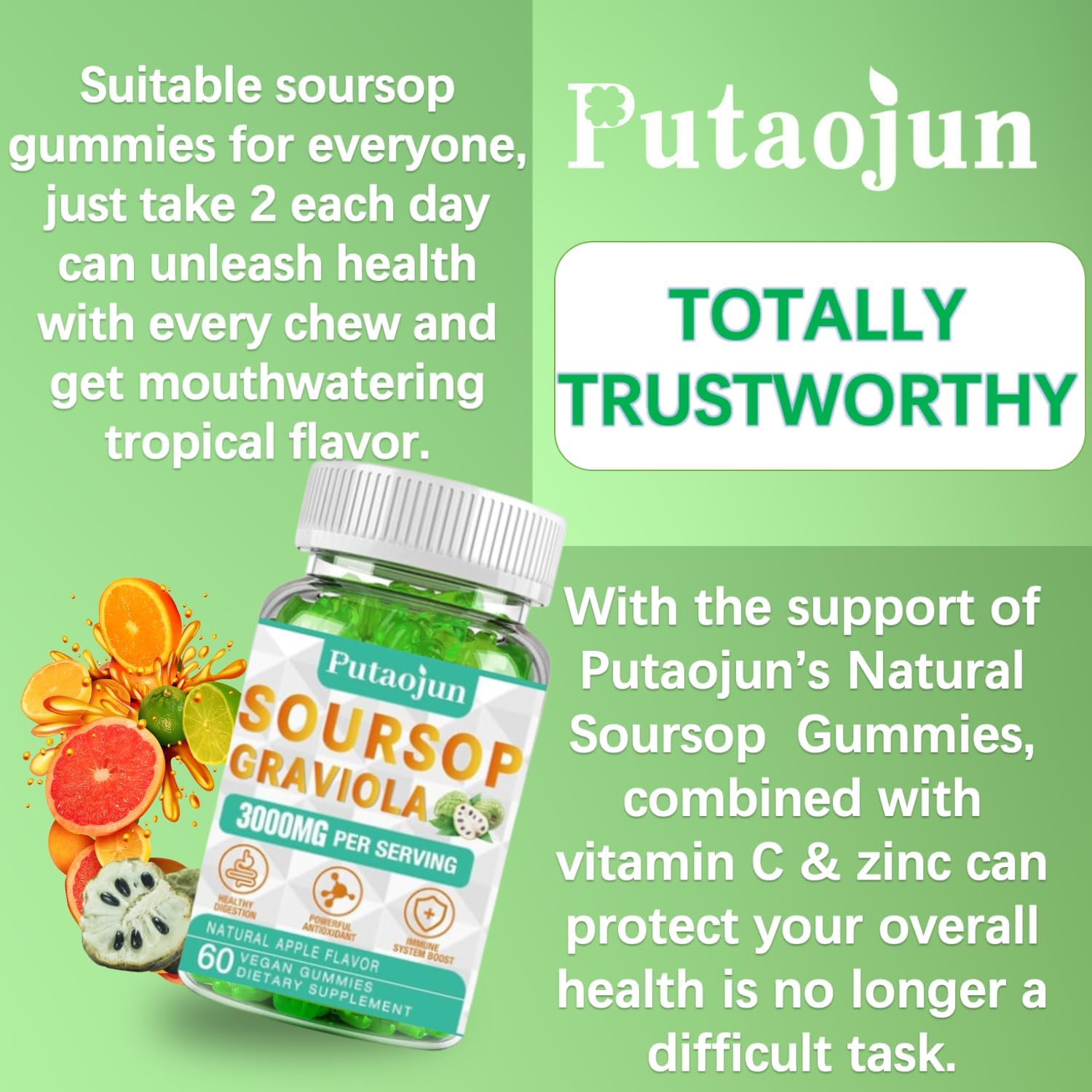 Soursop Graviola Extract 2000 MG | Soursop Leaves & Fruit Gummies for Adults | Non-GMO Vegan Supplement Pack of 2