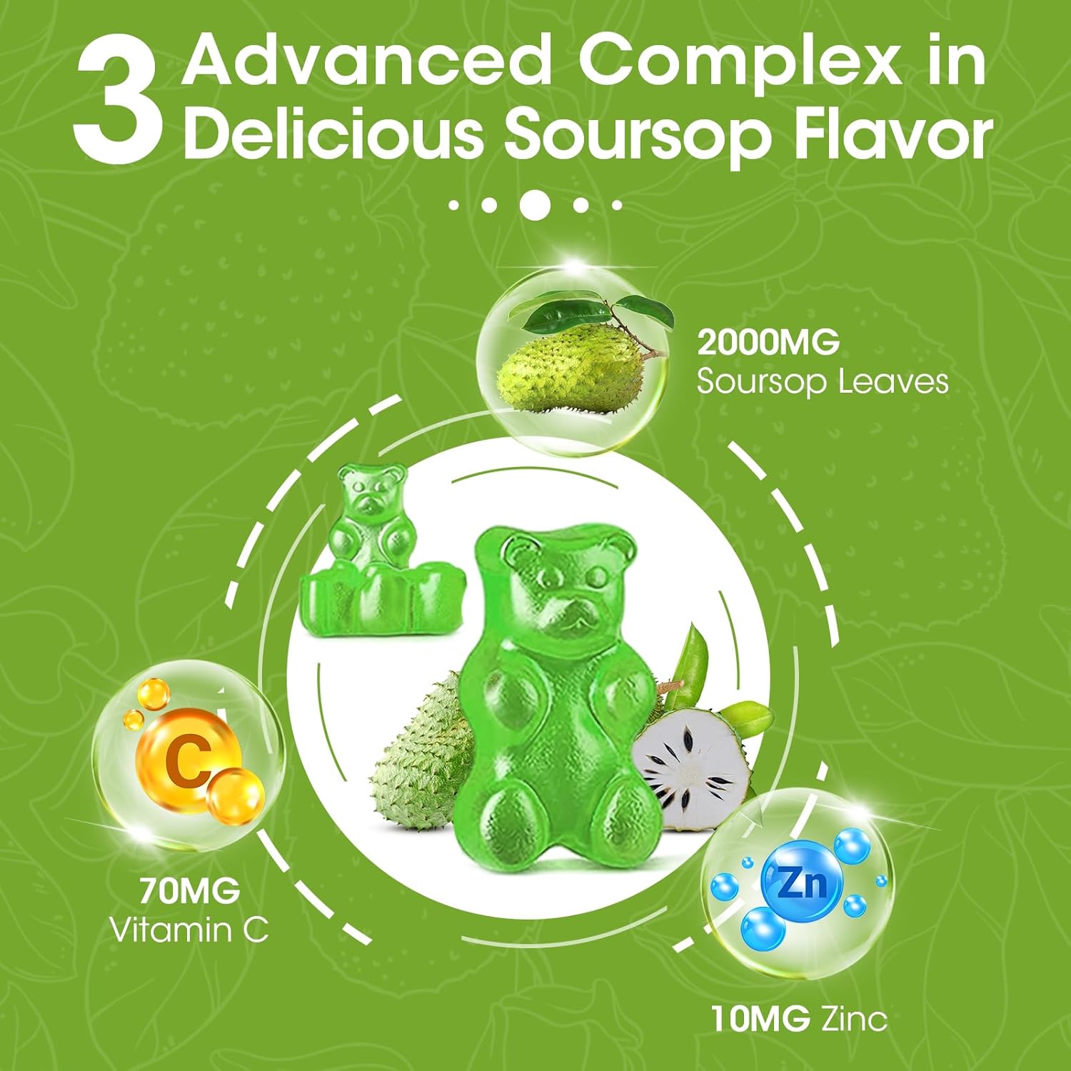 Soursop Graviola Gummies Supplement with Vitamins C & Zinc for Immunity, Antioxidant, Energy - Alliwise Fruit Extract for Men & Women