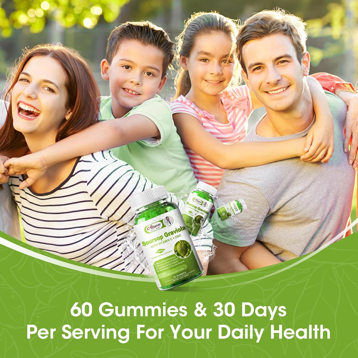 Soursop Graviola Gummies Supplement with Vitamins C & Zinc for Immunity, Antioxidant, Energy - Alliwise Fruit Extract for Men & Women