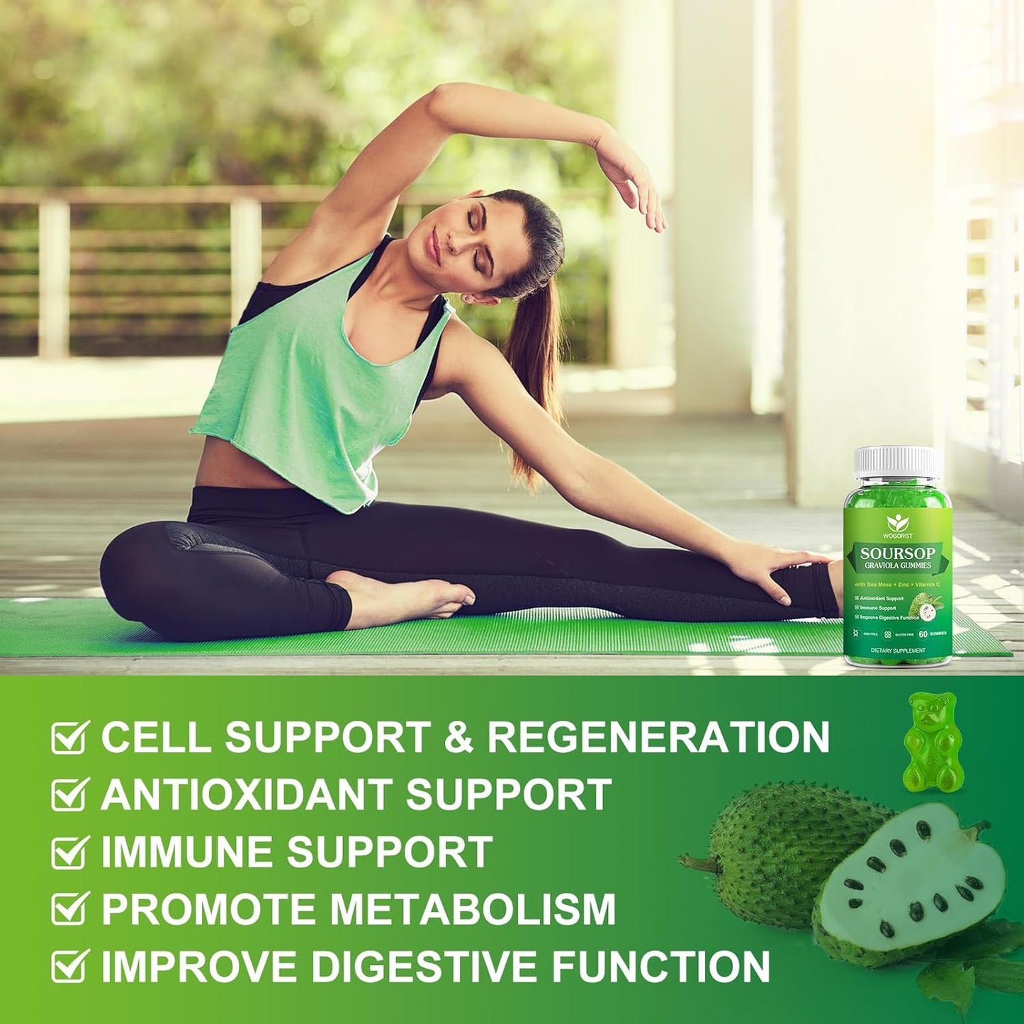 Soursop Graviola Gummies with Sea Moss Extract - Antioxidant & Immune Support - Vegan Apple Multivitamin Gummies - 60 Gummies