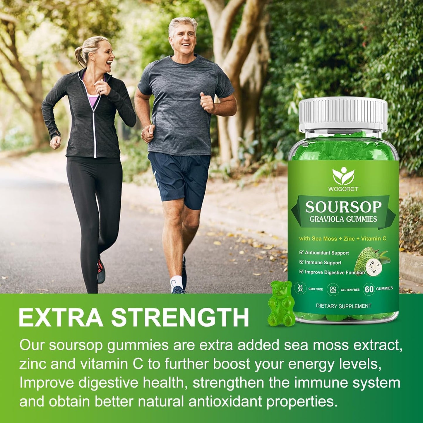 Soursop Graviola Gummies with Sea Moss Extract - Antioxidant & Immune Support - Vegan Apple Multivitamin Gummies - 60 Gummies