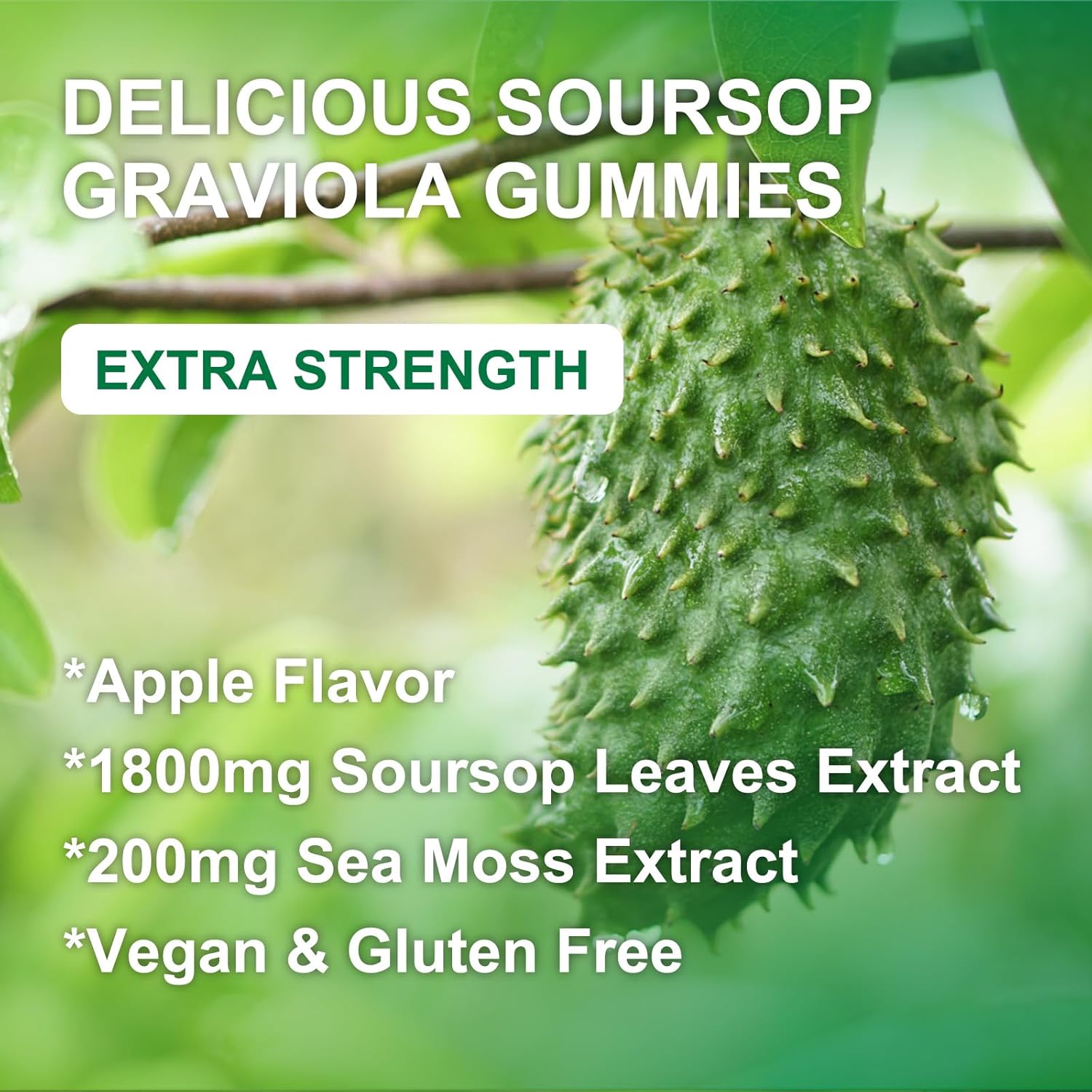 Soursop Graviola Gummies with Sea Moss Extract - Antioxidant & Immune Support - Vegan Apple Multivitamin Gummies - 60 Gummies