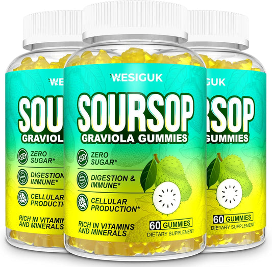 Soursop Graviola Gummy Bears with Sea Moss, Turmeric for Cell Support & Immunity - Pack of 3