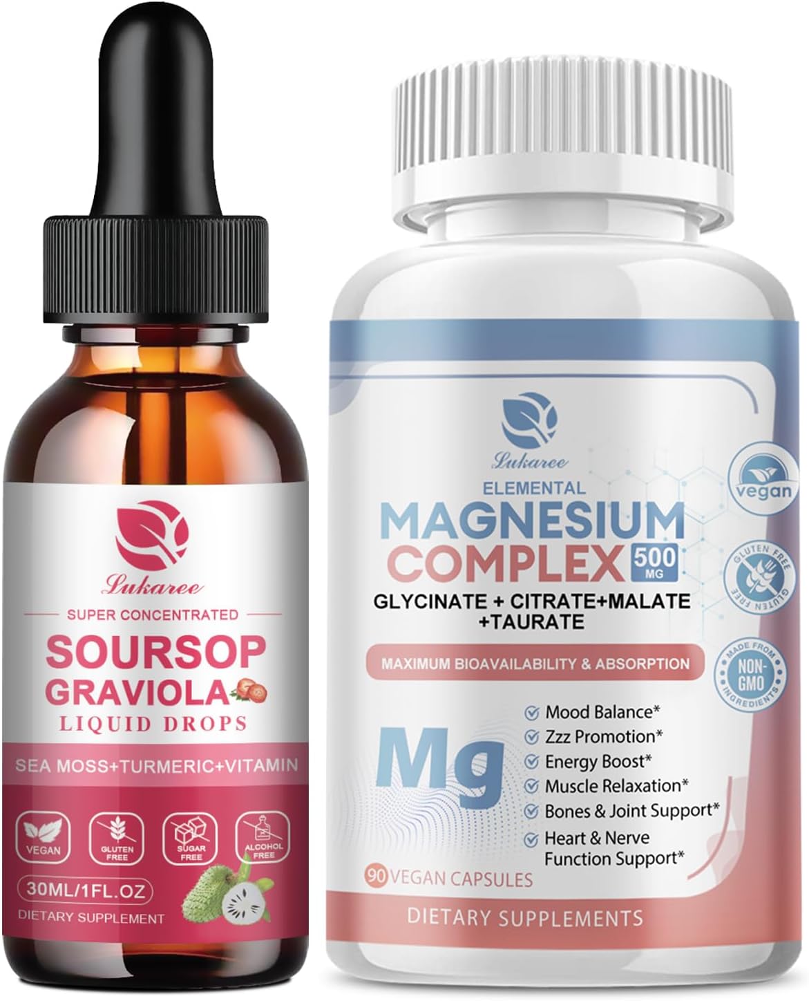 Soursop Graviola Leaf Extract Drops and Magnesium Complex Supplement Bundle (3 Pack)