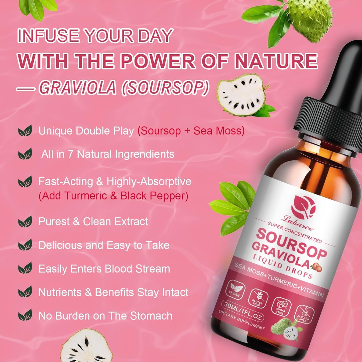 Soursop Graviola Leaf Extract Drops and Magnesium Complex Supplement Bundle (3 Pack)