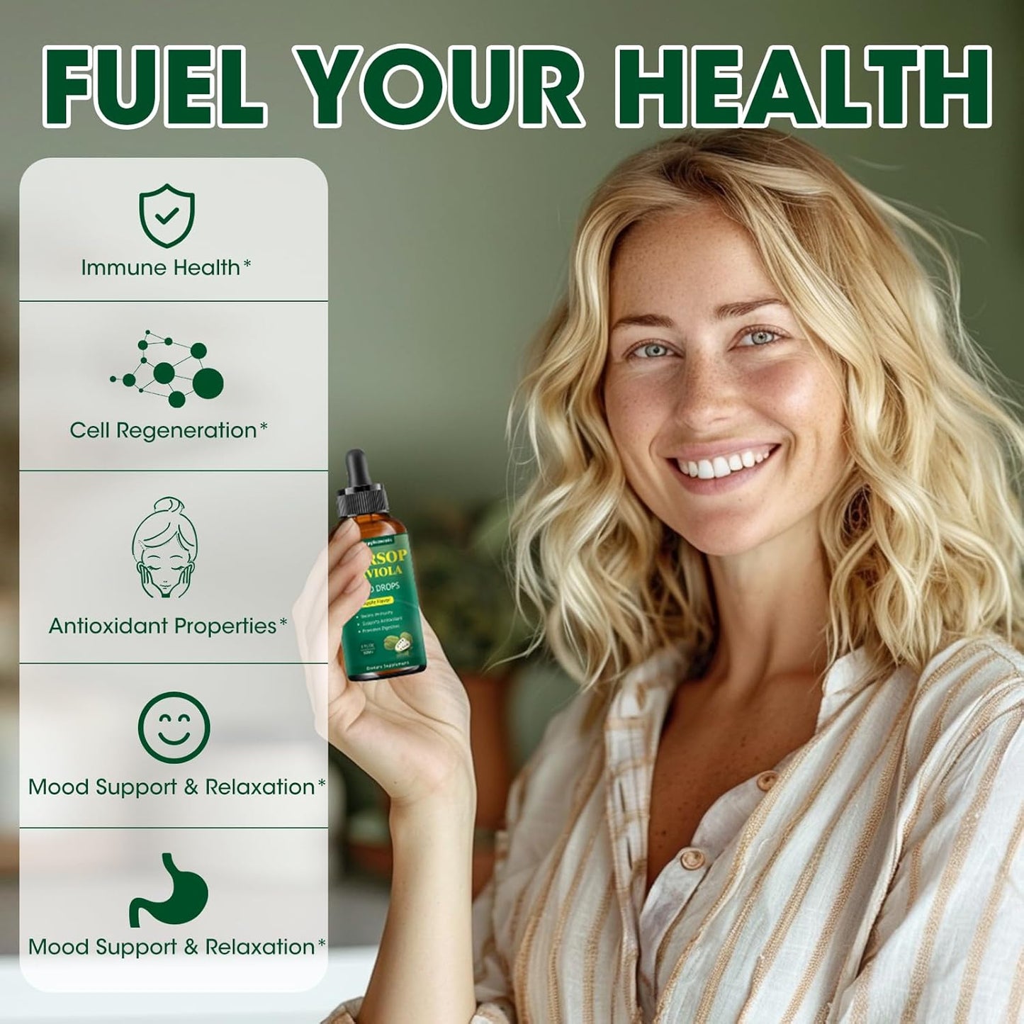 Soursop Graviola Leaf Extract Liquid Drops for Cell Support, Immune Boost, and Sleep - Apple Flavored 2 Fl Oz