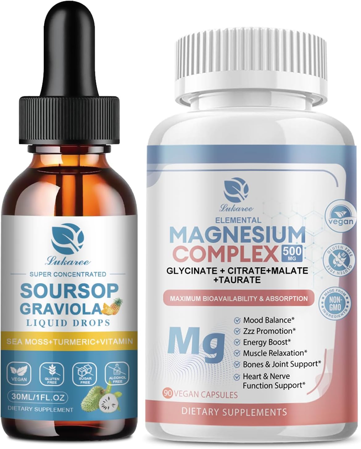Soursop Graviola Leaf Extract Liquid Drops & Magnesium Complex Supplement Pack of 3