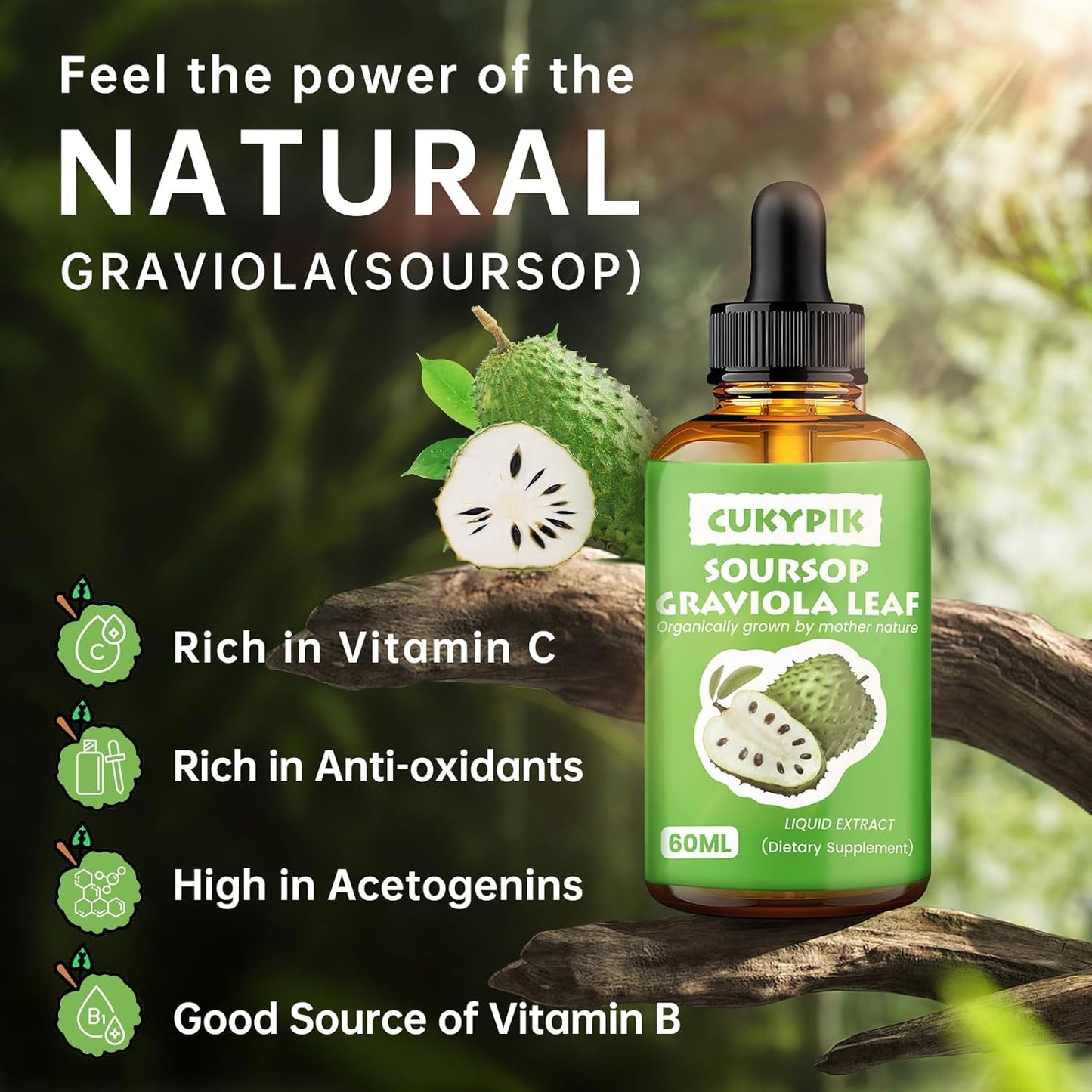 Soursop Graviola Leaf Extract Liquid Drops with Botanical Antioxidants for Cell Support - 2oz Supply