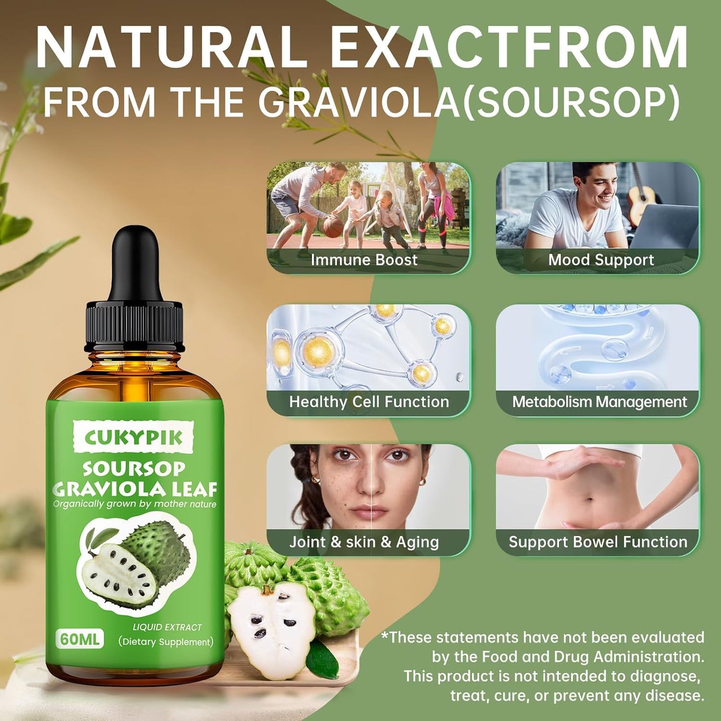 Soursop Graviola Leaf Extract Liquid Drops with Botanical Antioxidants for Cell Support - 2oz Supply