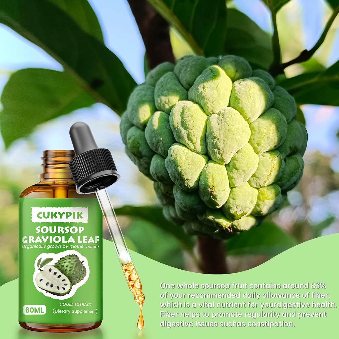 Soursop Graviola Leaf Extract Liquid Drops with Botanical Antioxidants for Cell Support - 2oz Supply