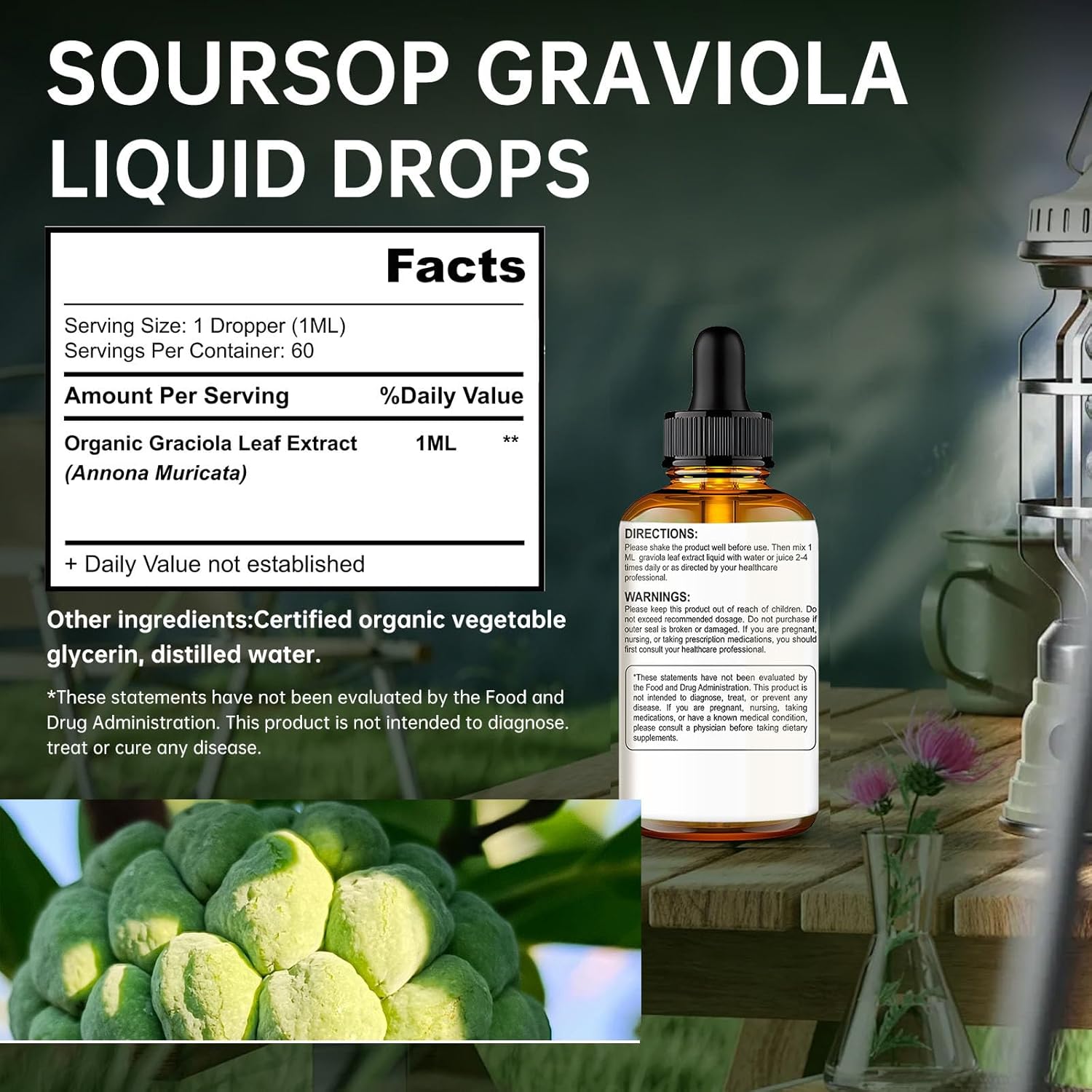 Soursop Graviola Leaf Extract Liquid Drops with Botanical Antioxidants for Cell Support - 2oz Supply