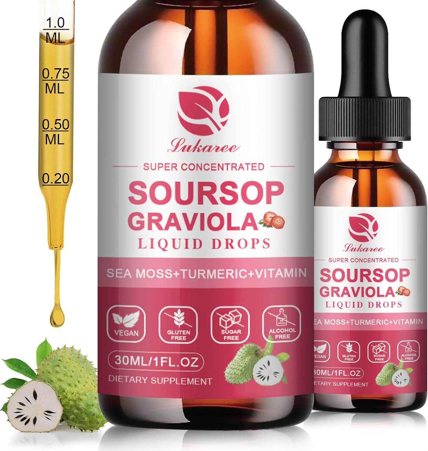 Soursop Graviola Leaf Extract Liquid Drops with Sea Moss for Cell Support & Regeneration - Immunity & Antioxidant Booster (2 Pack)