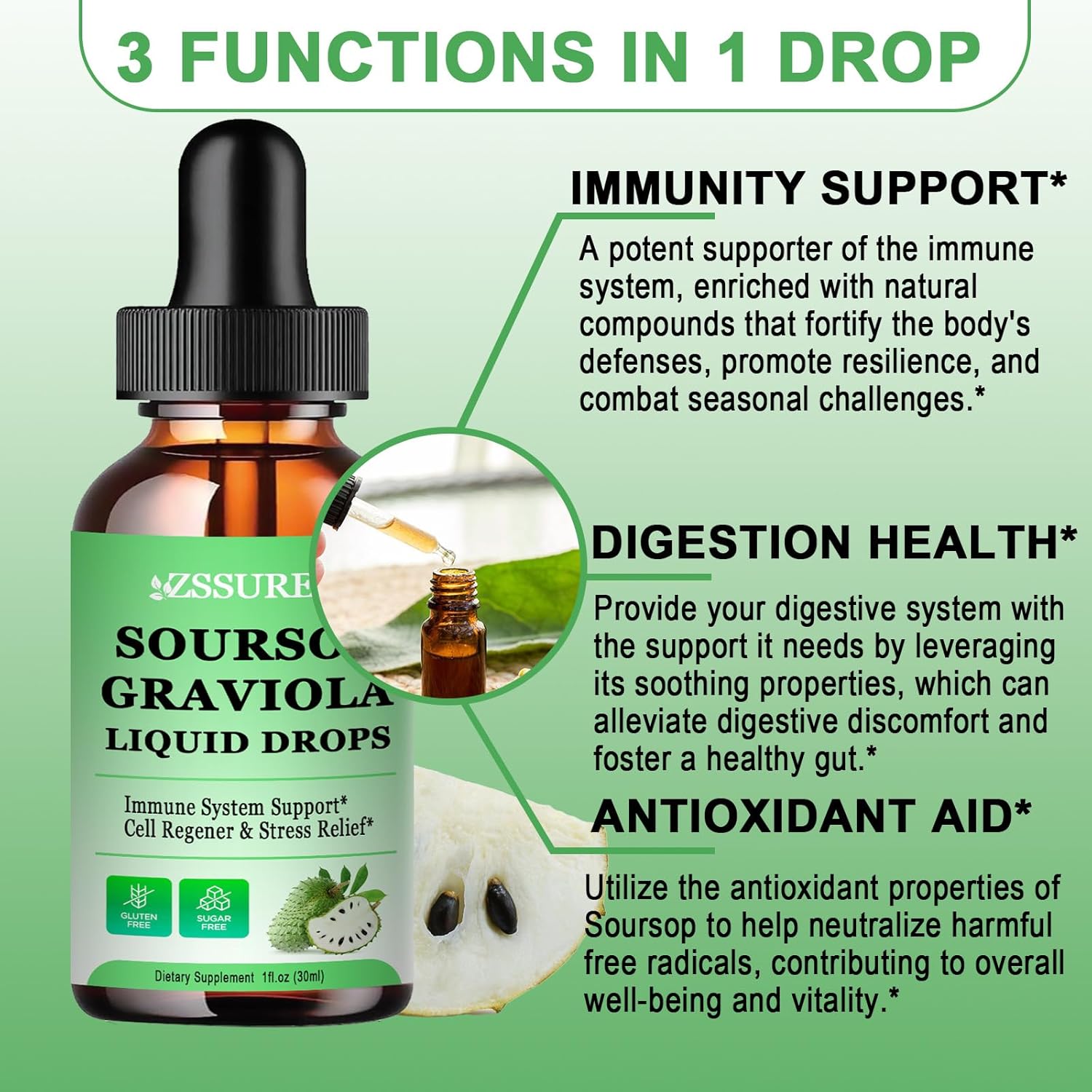 Soursop Graviola Leaf Liquid Drops with Sea Moss for Immunity & Antioxidant Support