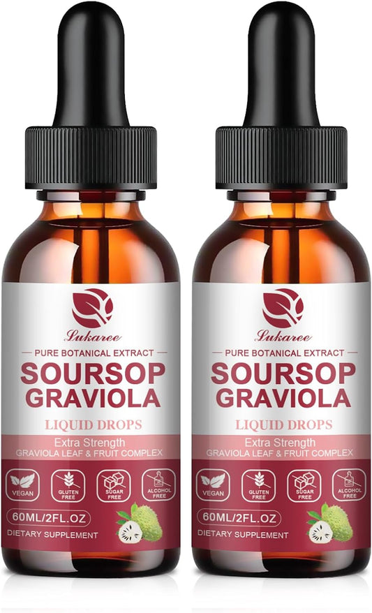 Soursop Graviola Liquid Drops - Pure Soursop Leaf & Fruit Complex - 4X Strength - Immunity & Antioxidant Support - Herbal Goodness - 2 Month Supply - 4 fl oz