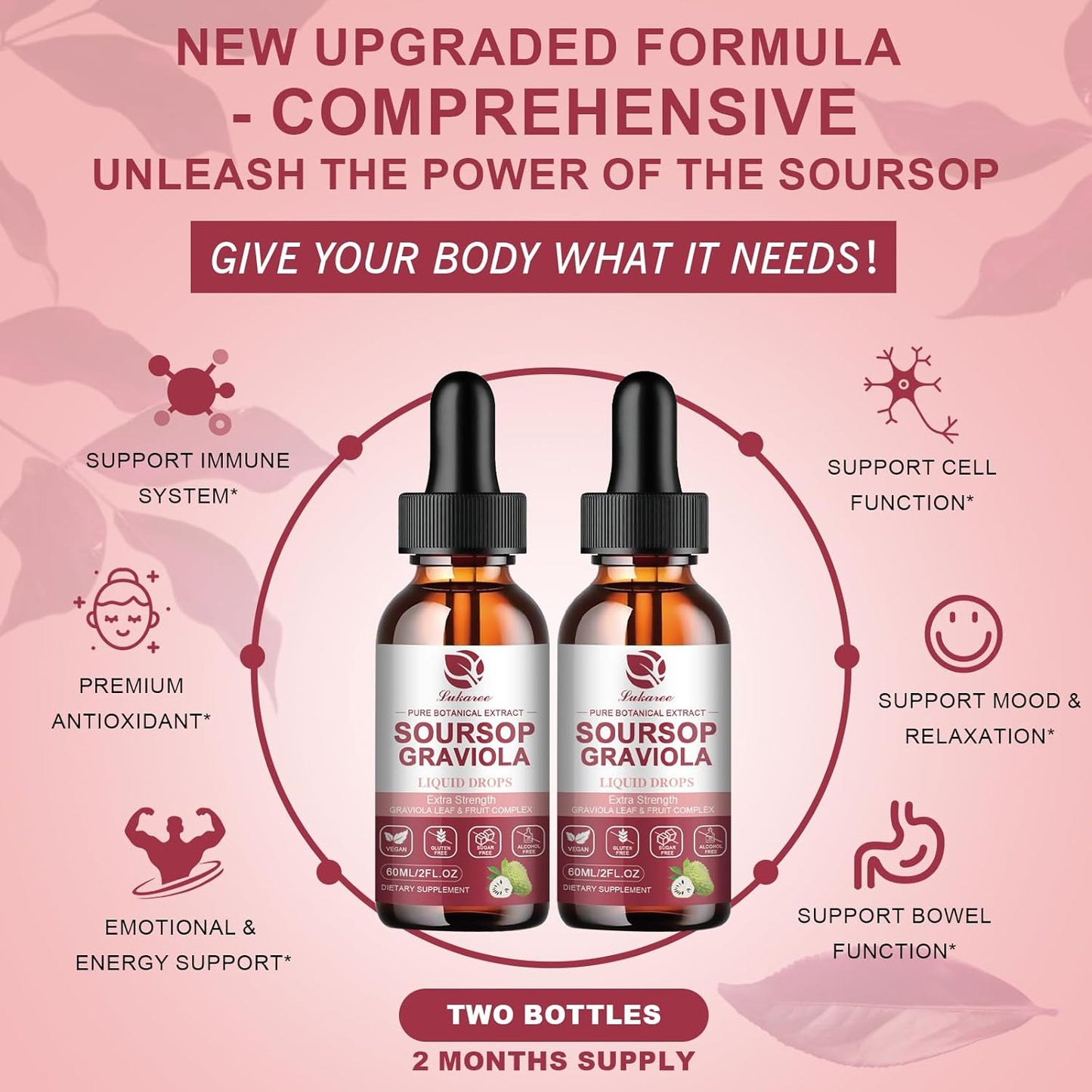 Soursop Graviola Liquid Drops - Pure Soursop Leaf & Fruit Complex - 4X Strength - Immunity & Antioxidant Support - Herbal Goodness - 2 Month Supply - 4 fl oz