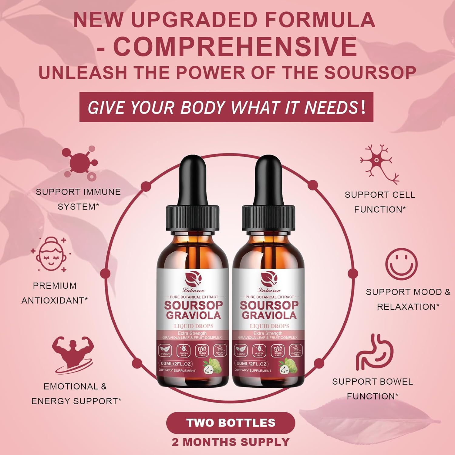 Soursop Graviola Liquid Drops - Pure Soursop Leaf & Fruit Complex - 4X Strength - Immunity & Antioxidant Support - Herbal Goodness - 2 Month Supply - 4 fl oz