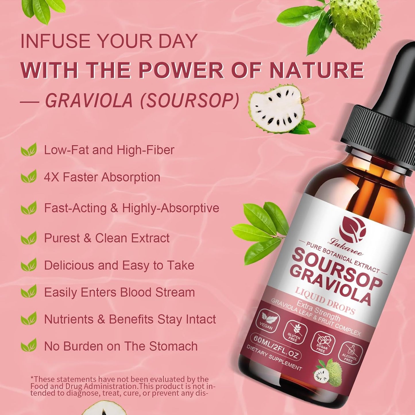 Soursop Graviola Liquid Drops - Pure Soursop Leaf & Fruit Complex - 4X Strength - Immunity & Antioxidant Support - Herbal Goodness - 2 Month Supply - 4 fl oz