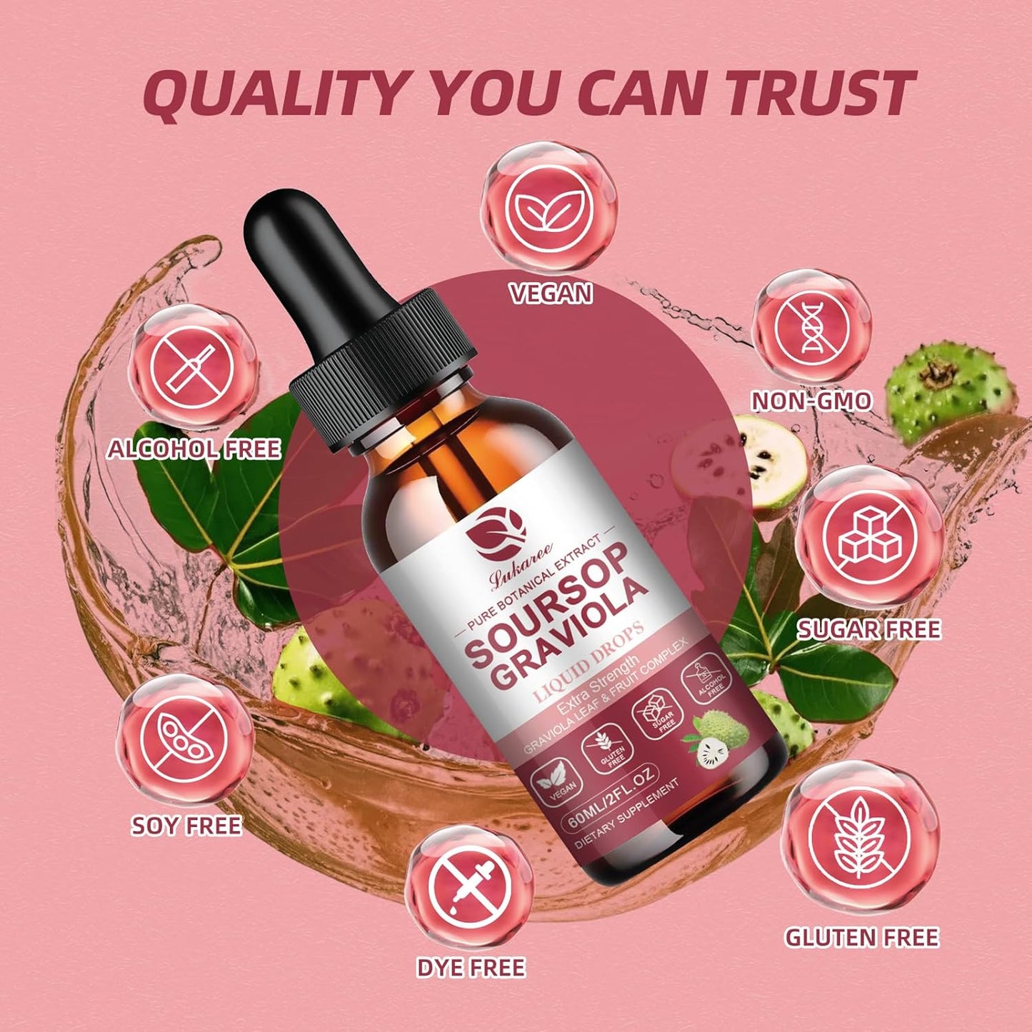 Soursop Graviola Liquid Drops - Pure Soursop Leaf & Fruit Complex - 4X Strength - Immunity & Antioxidant Support - Herbal Goodness - 2 Month Supply - 4 fl oz