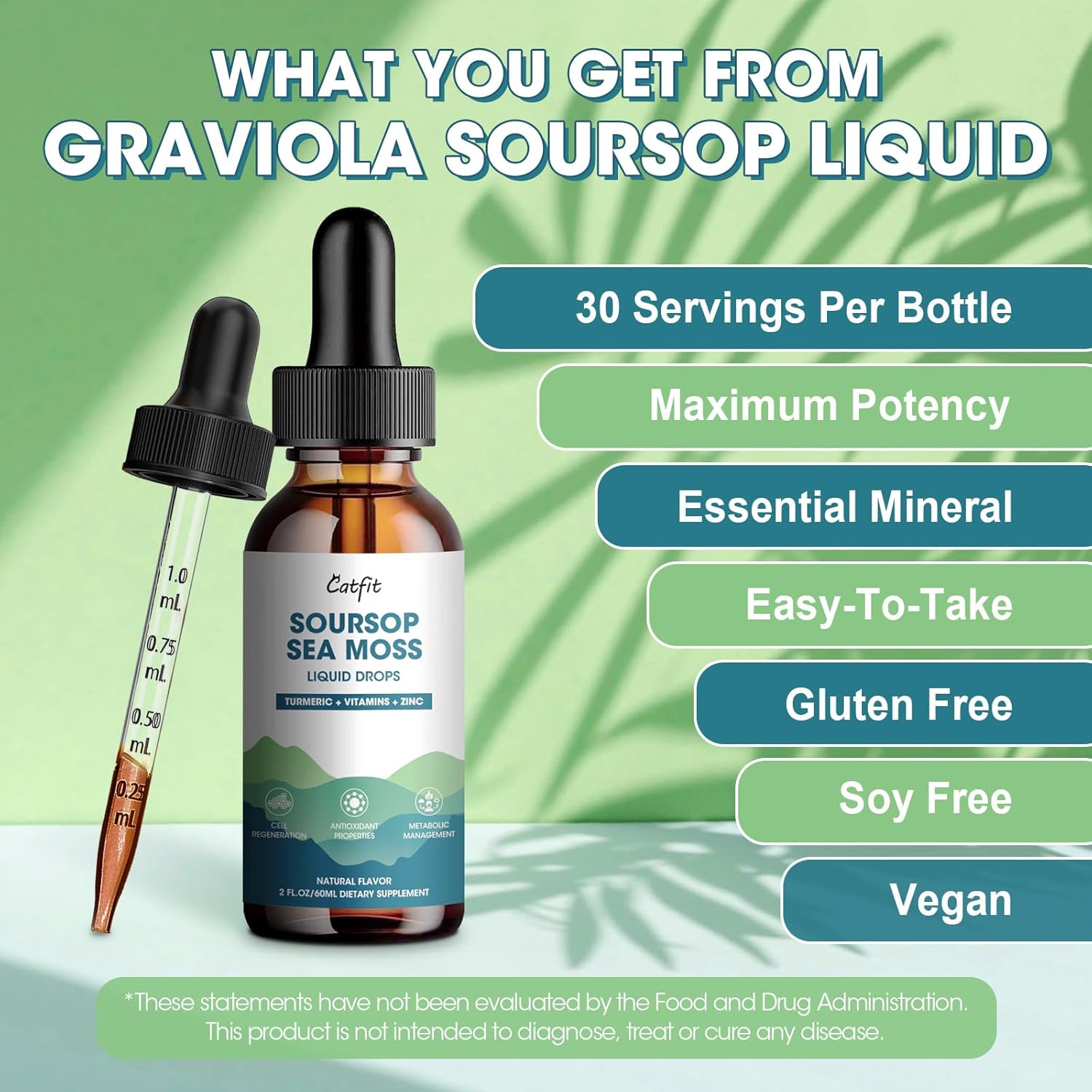 Soursop Graviola Liquid Drops (2 Pack) with Sea Moss & Turmeric - Enhanced Cell, Immune, & Antioxidant Support