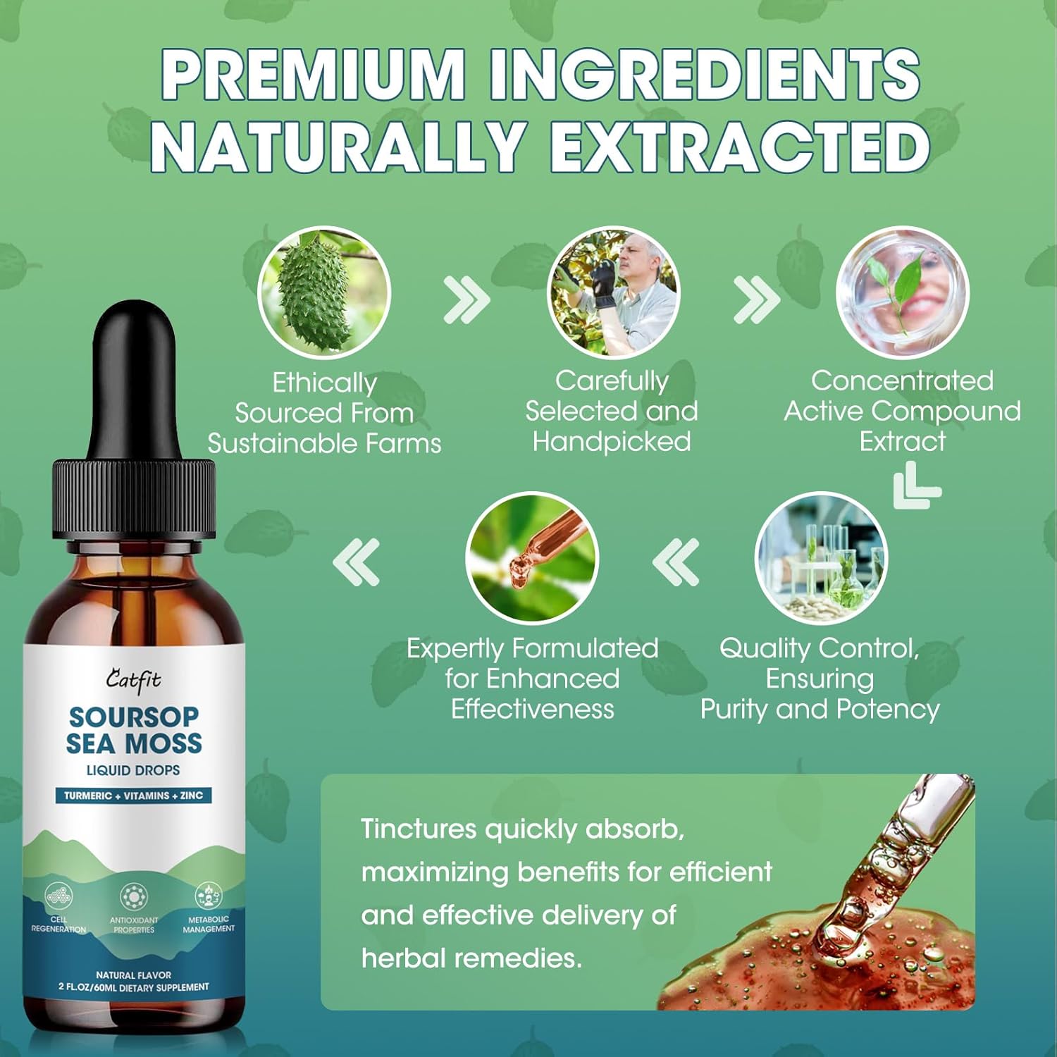 Soursop Graviola Liquid Drops (2 Pack) with Sea Moss & Turmeric - Enhanced Cell, Immune, & Antioxidant Support