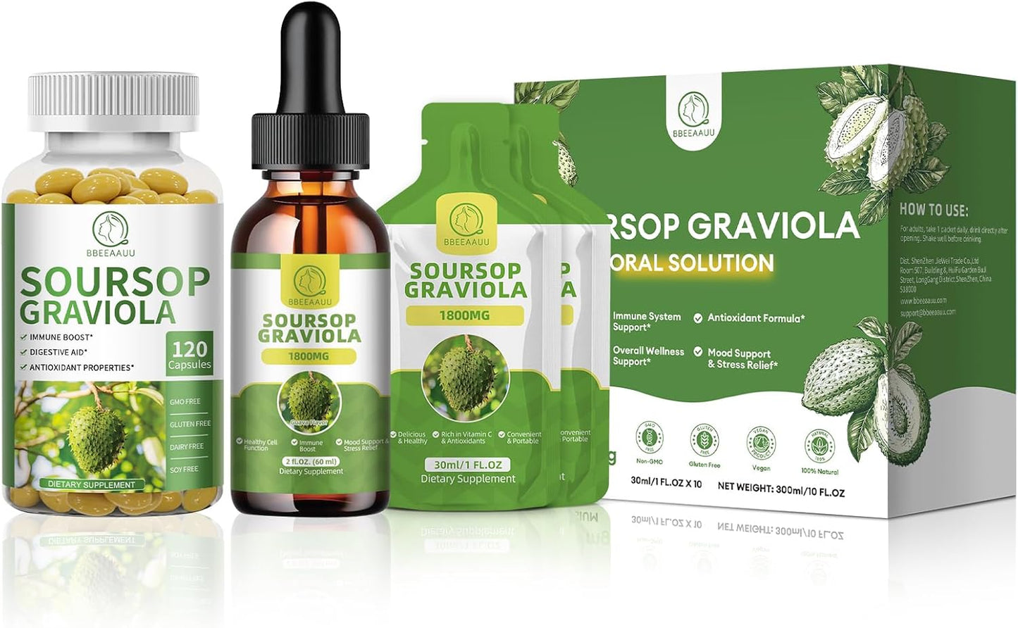 Soursop Graviola Liquid, Drops, and Capsules for Cell Regeneration, Immunity Boost, and Antioxidant Support - Gluten Free and Non GMO Vegan Options