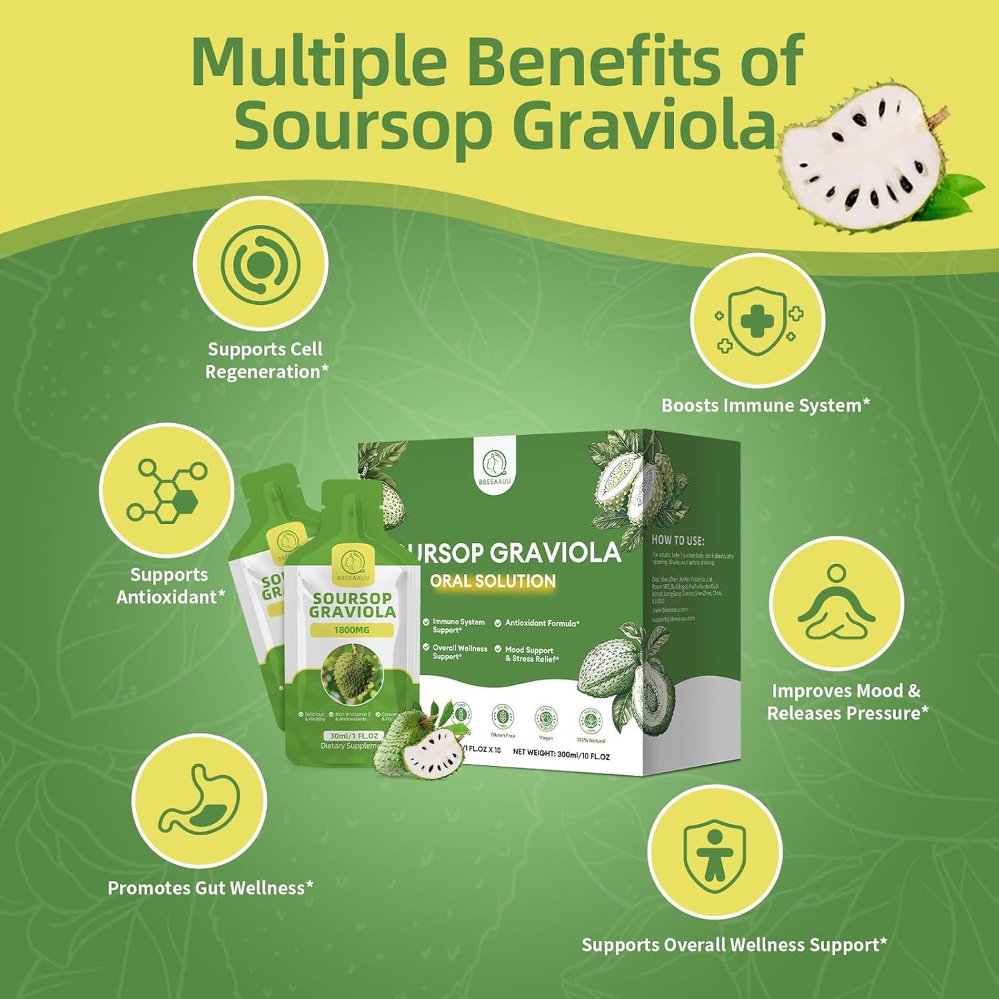 Soursop Graviola Liquid, Drops, and Capsules for Cell Regeneration, Immunity Boost, and Antioxidant Support - Gluten Free and Non GMO Vegan Options