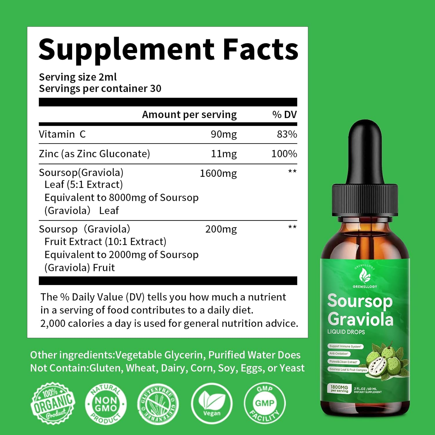 Soursop Graviola Liquid Drops Supplements for Cell Support, Sleep, Skin, Immune Boost - Original Flavor, 2 Fl Oz