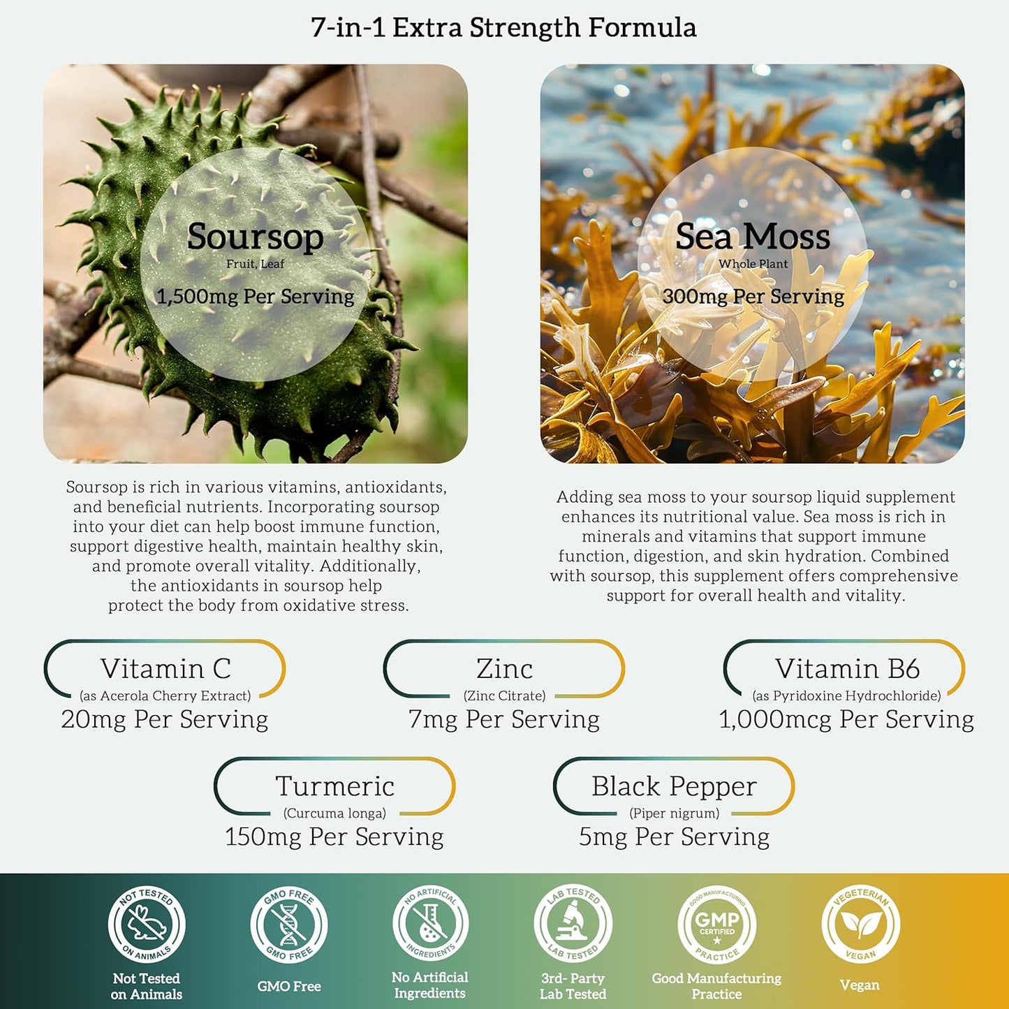 Soursop Liquid Drops with Sea Moss Extract for Cell Support & Immune Boost - 1 Fl Oz