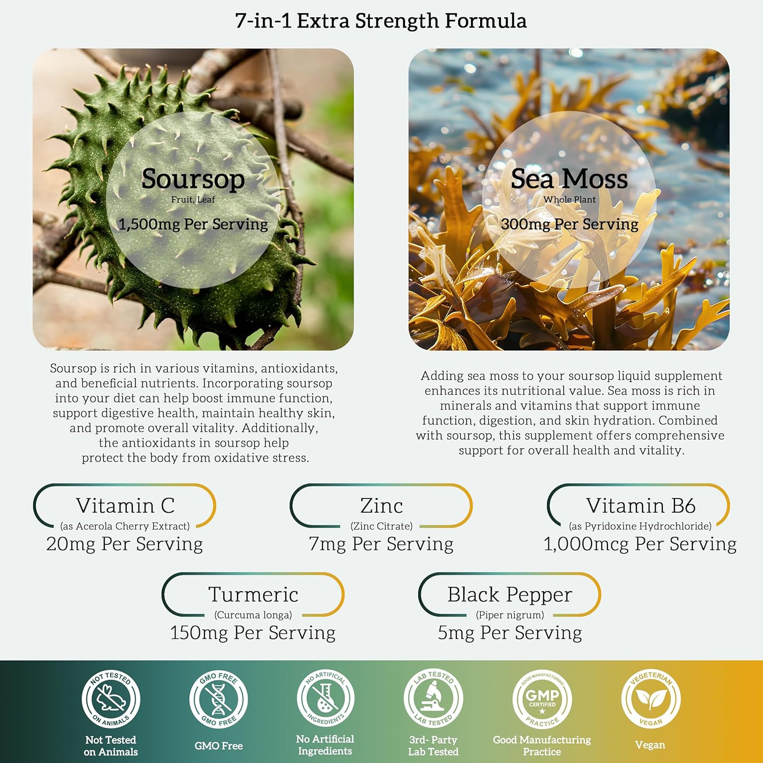 Soursop Liquid Drops with Sea Moss Extract for Cell Support & Immune Boost - 1 Fl Oz