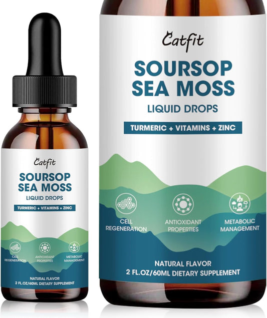 Soursop Liquid Drops with Sea Moss, Turmeric, and Soursop Leaves Extract for Immune Support and Relaxation, 2 Fl Oz