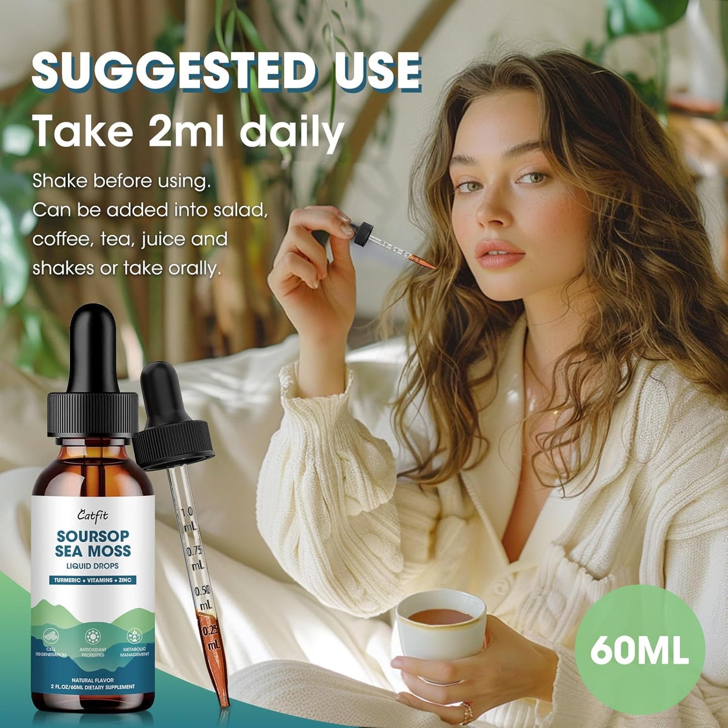 Soursop Liquid Drops with Sea Moss, Turmeric, and Soursop Leaves Extract for Immune Support and Relaxation, 2 Fl Oz