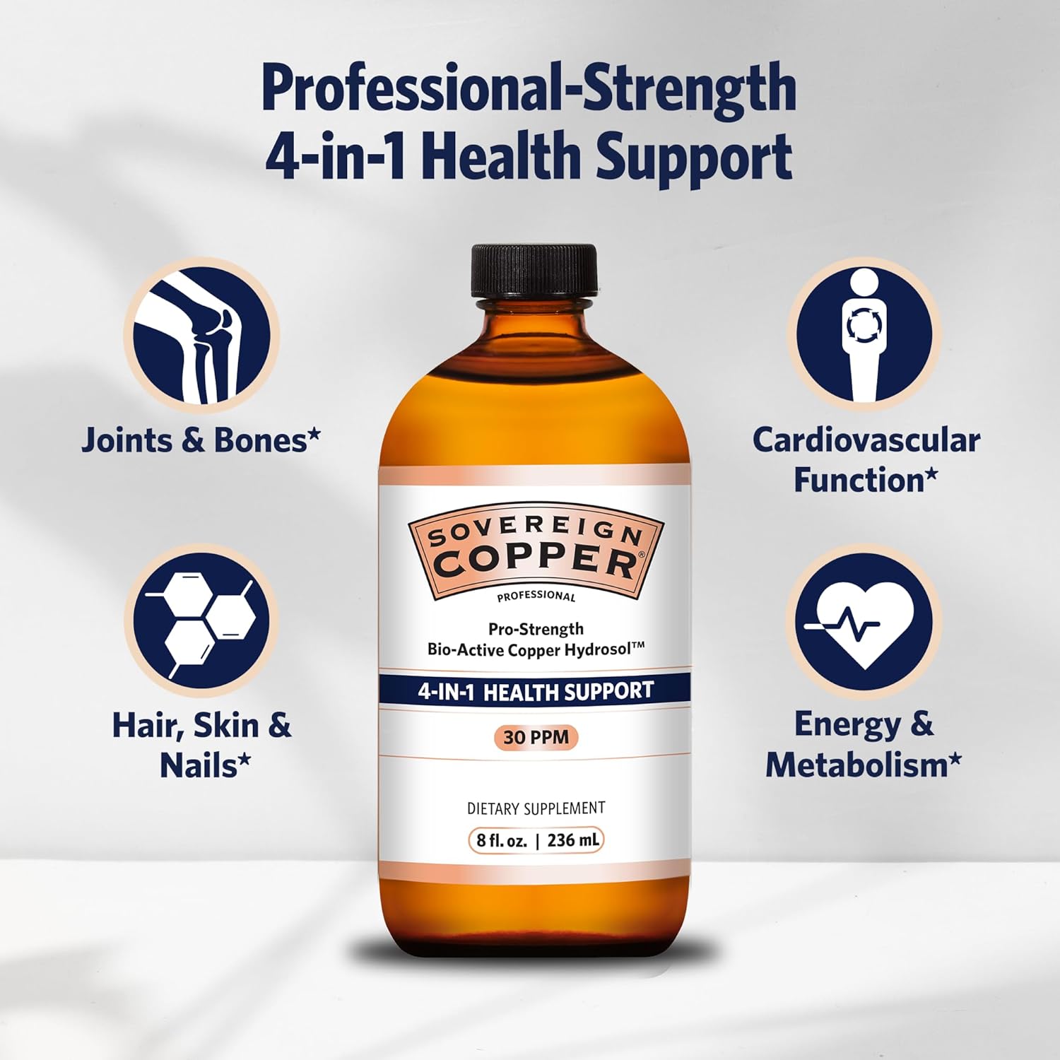 Sovereign Copper Pro-Strength Hydrosol - Liquid Copper Supplement for 4-in-1 Health Support - 8 fl oz