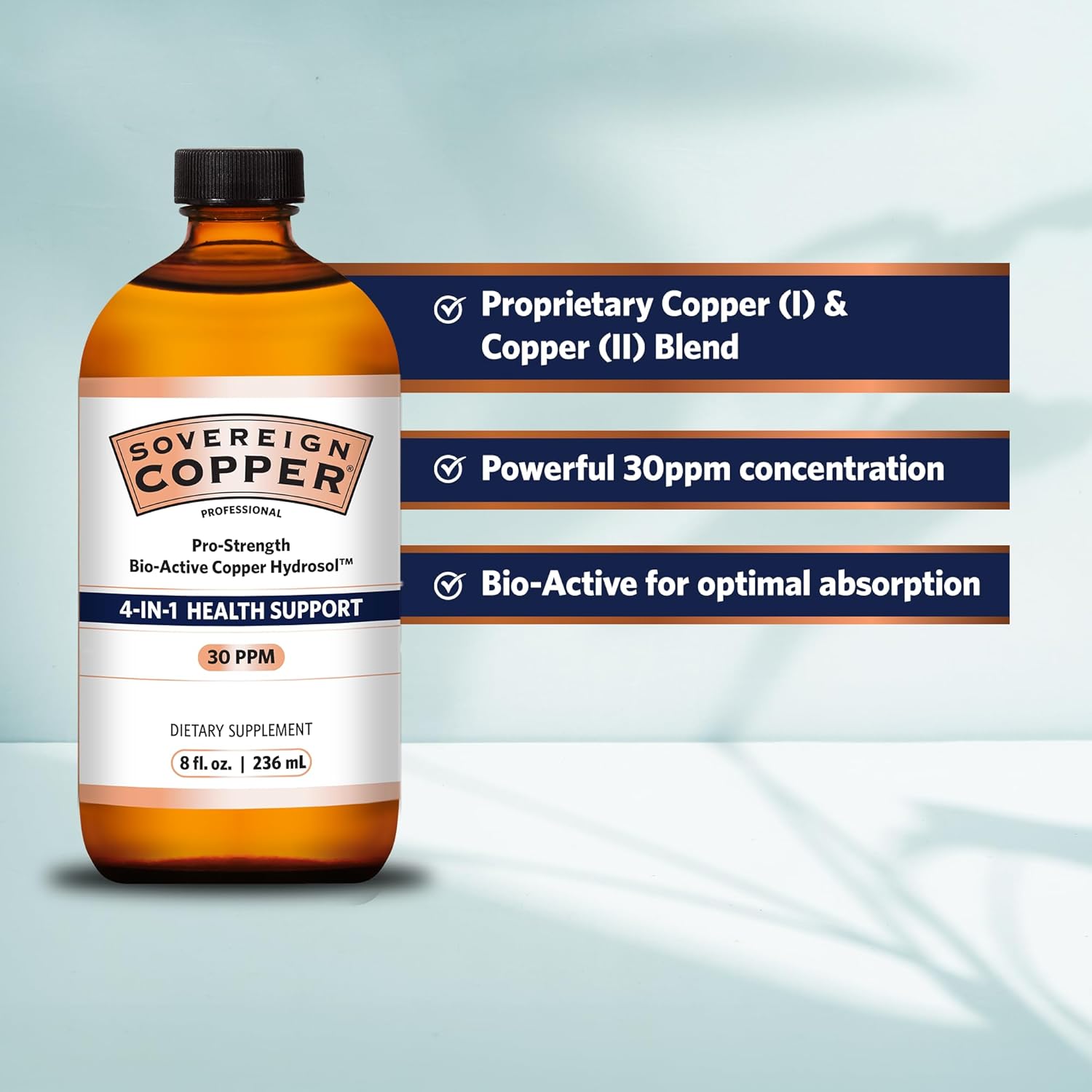 Sovereign Copper Pro-Strength Hydrosol - Liquid Copper Supplement for 4-in-1 Health Support - 8 fl oz