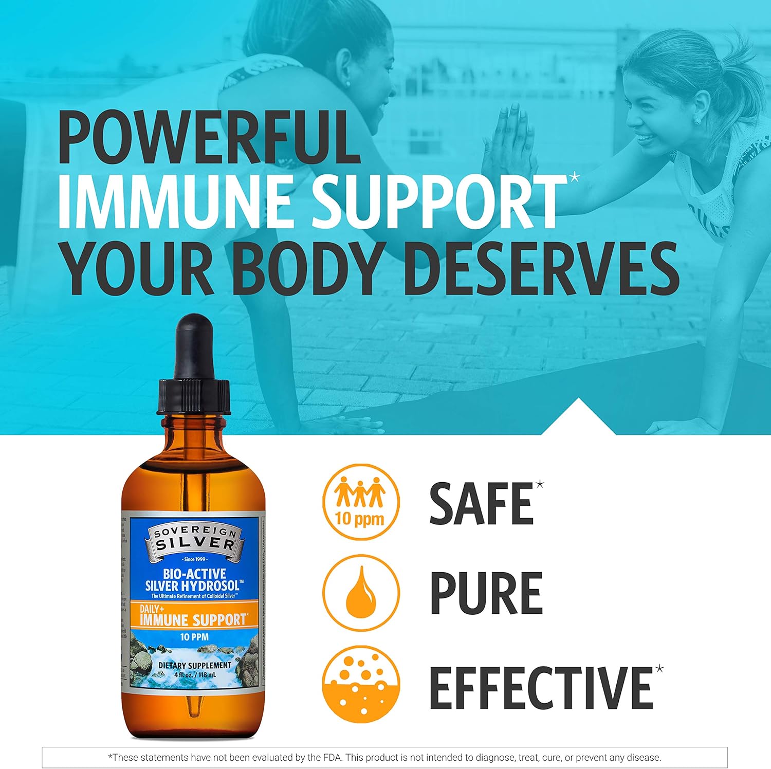 Sovereign Silver Bio-Active Colloidal Silver Hydrosol Drops, Immune Support, 10 ppm, 4oz