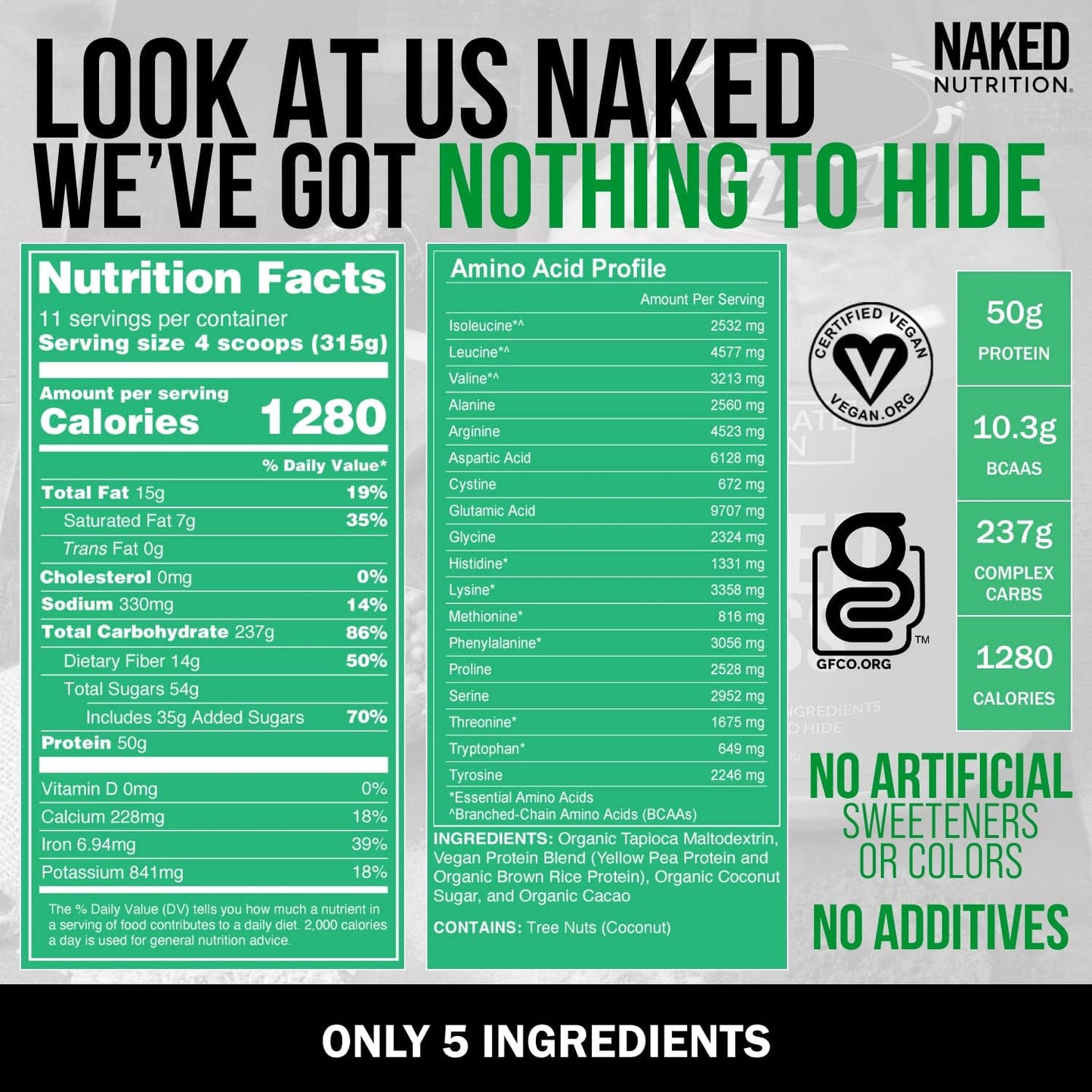 Soy-Free Chocolate Vegan Protein Bundle: 8LB Naked Mass Protein and Naked Creatine