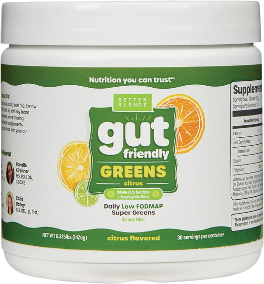Soy-Free Super Greens Powder, Low FODMAP Certified, Gut-Friendly, Non-Bloating Citrus Blend - 30 Servings